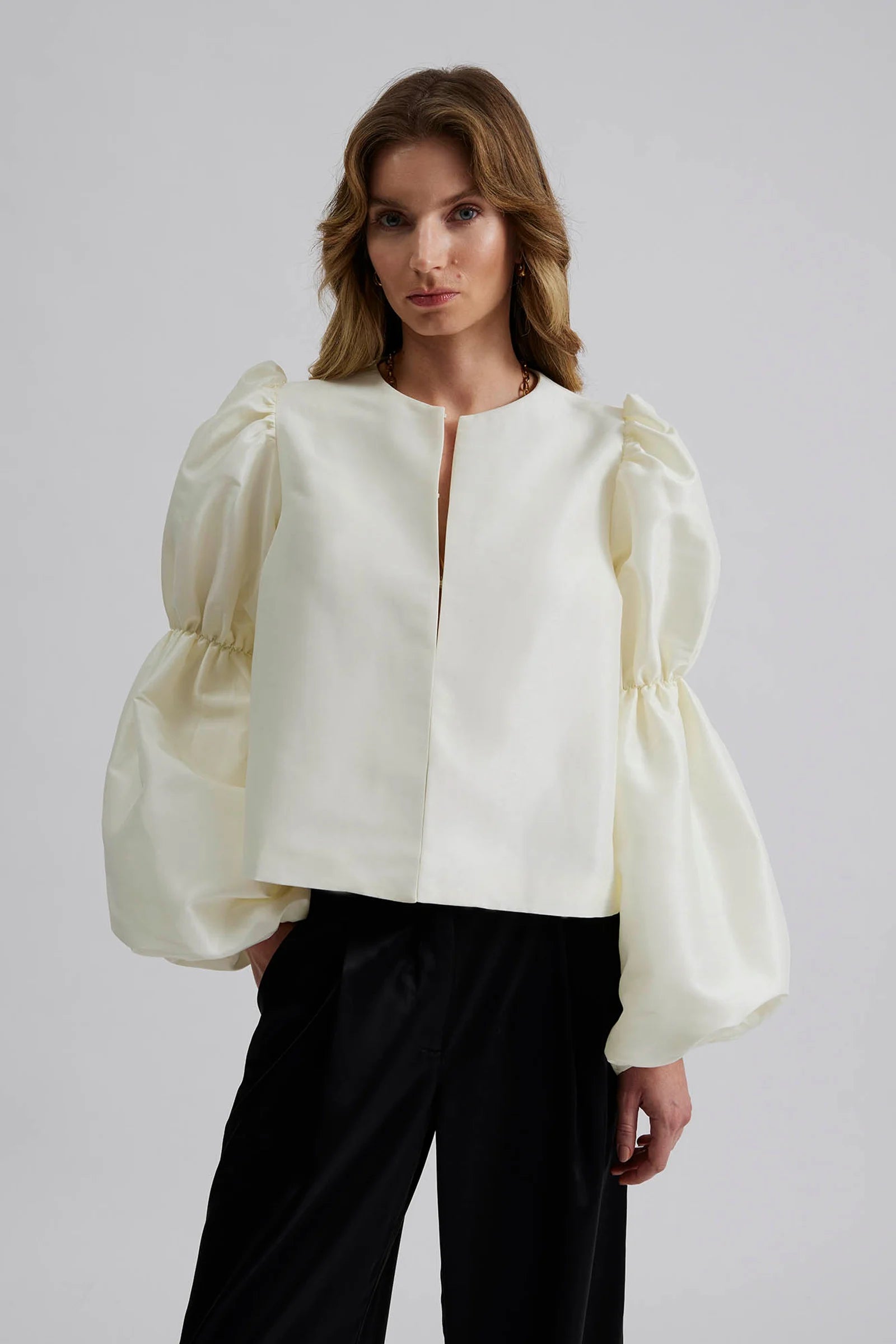 Zoey Double Pouf Sleeve Blouse Vanilla