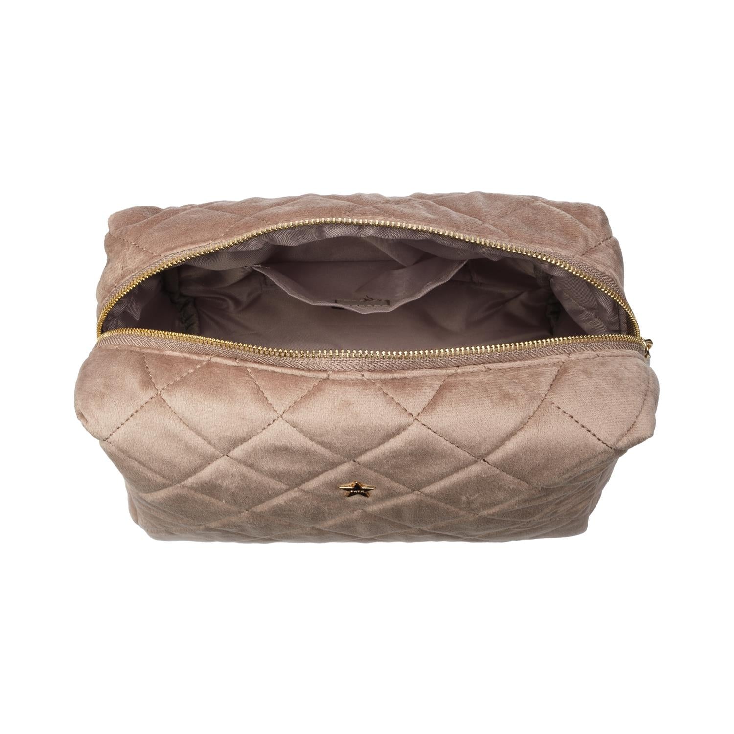 Velvet Square Quilted Make-Up Pouch Large Warm Taupe