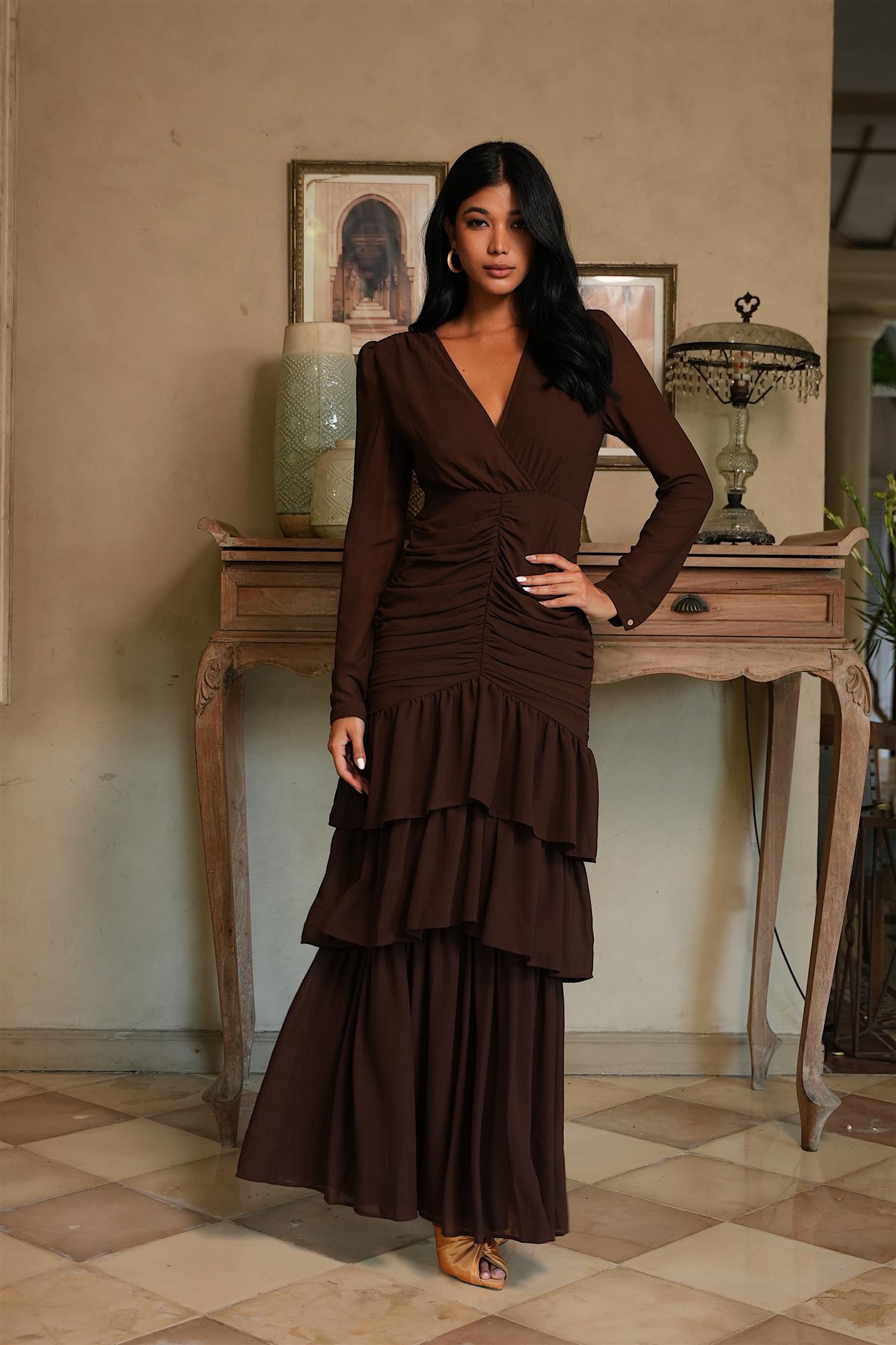 Jenna Long Sleeve Maxi Dress Espresso