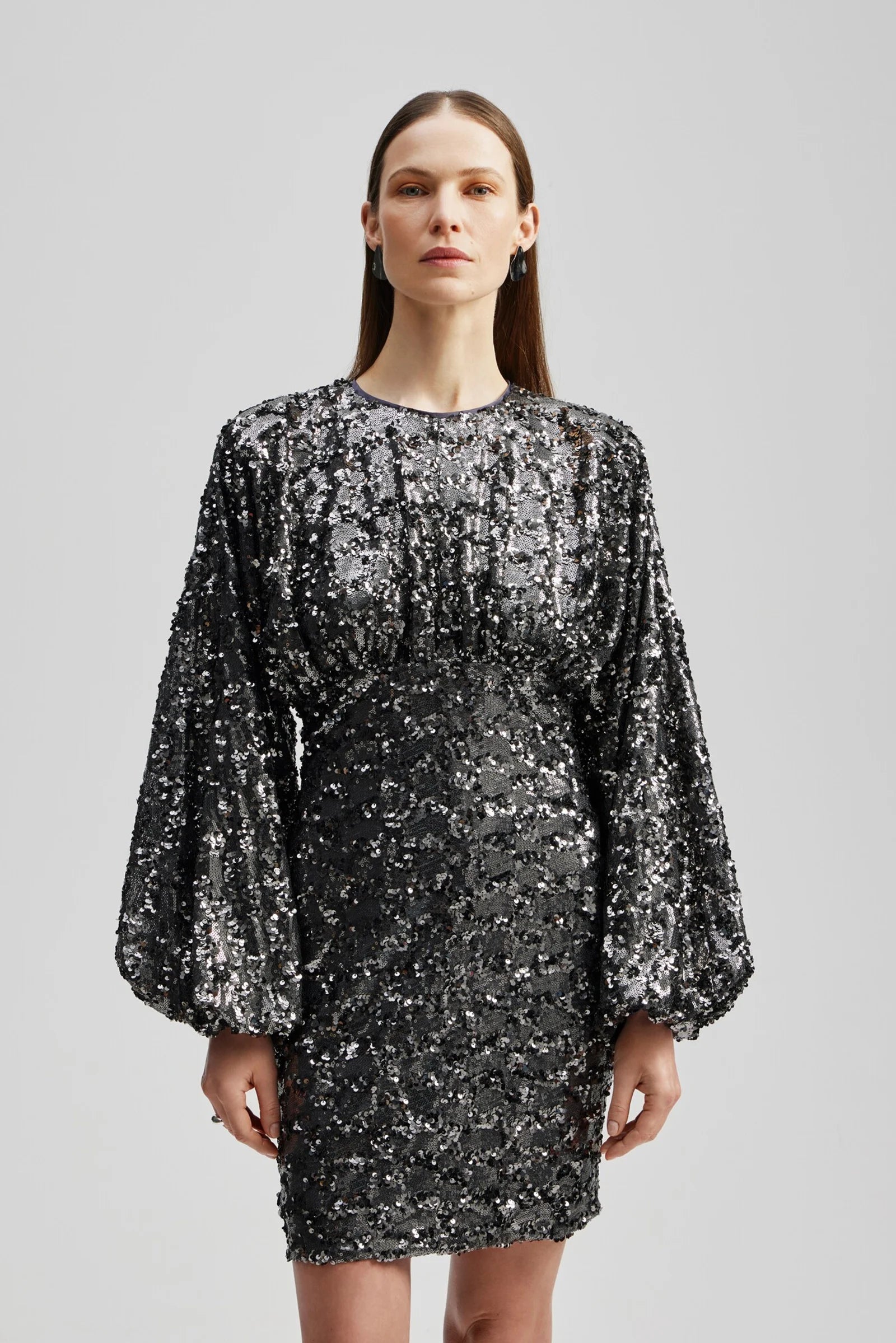 Alexandra Baloon Sleeve Sequin Mini Dress Smoke