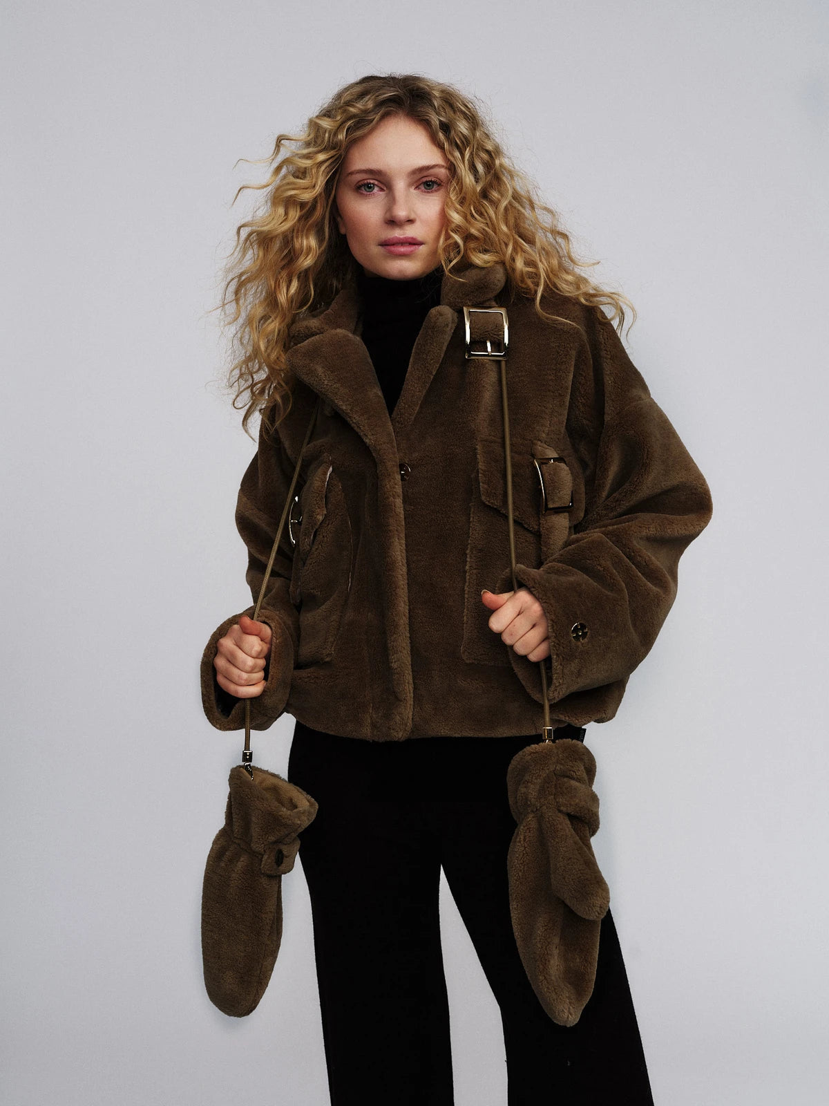Shea Shearling Gloves Brown