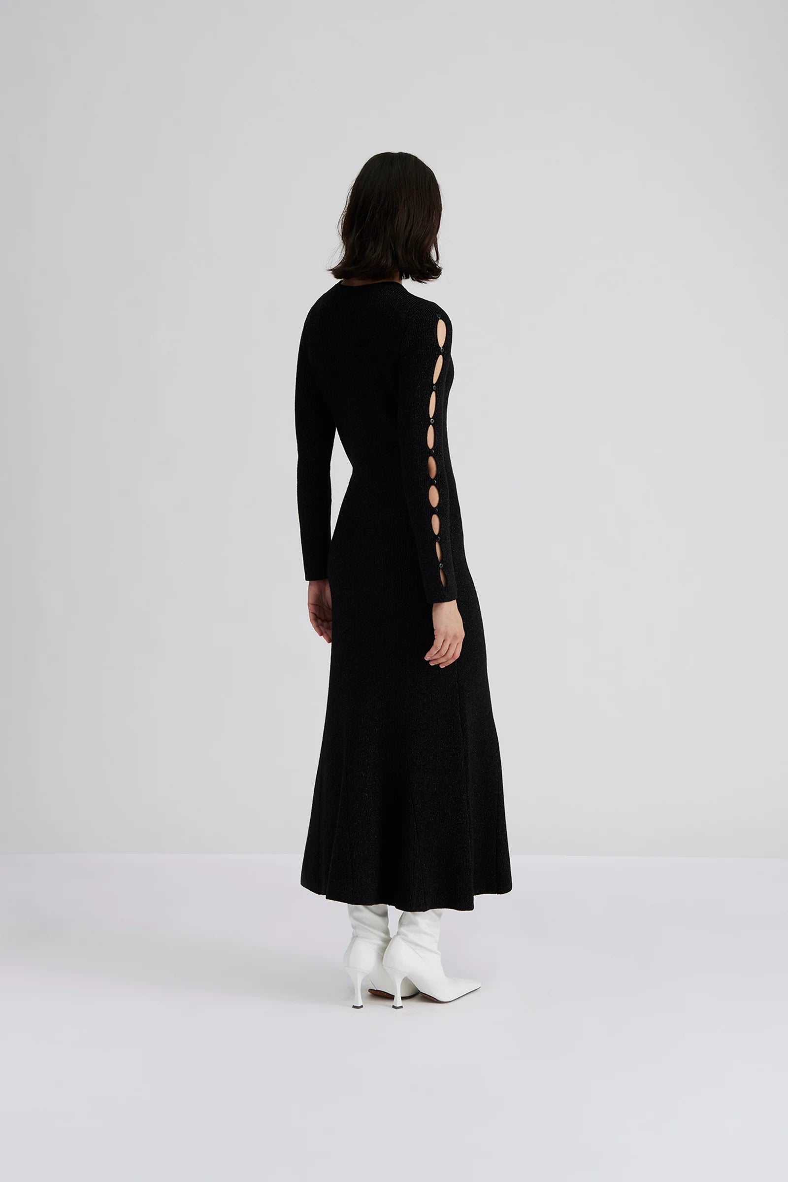 Fellie Detailed Sleeve Knitted Maxi Dress Black