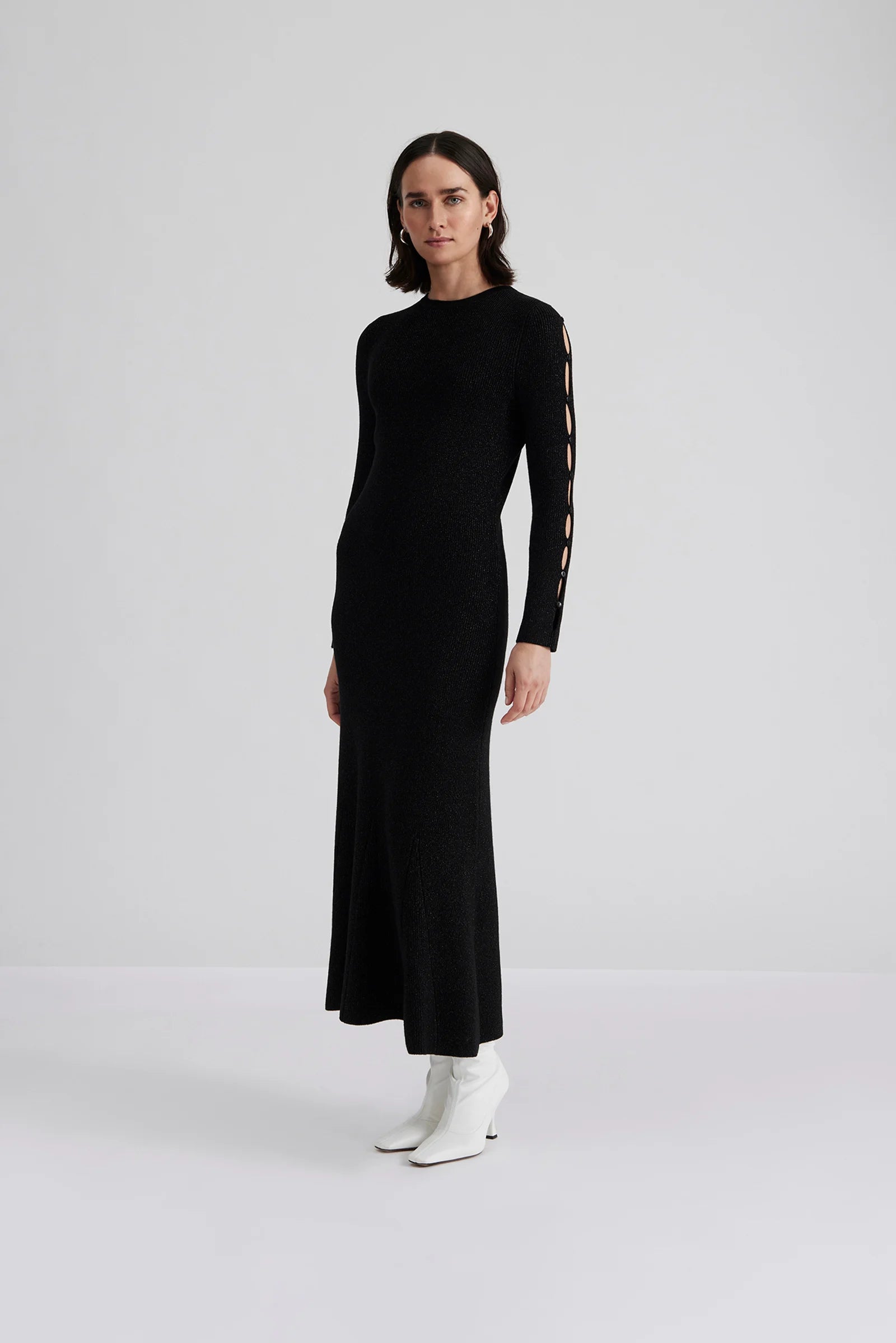 Fellie Detailed Sleeve Knitted Maxi Dress Black