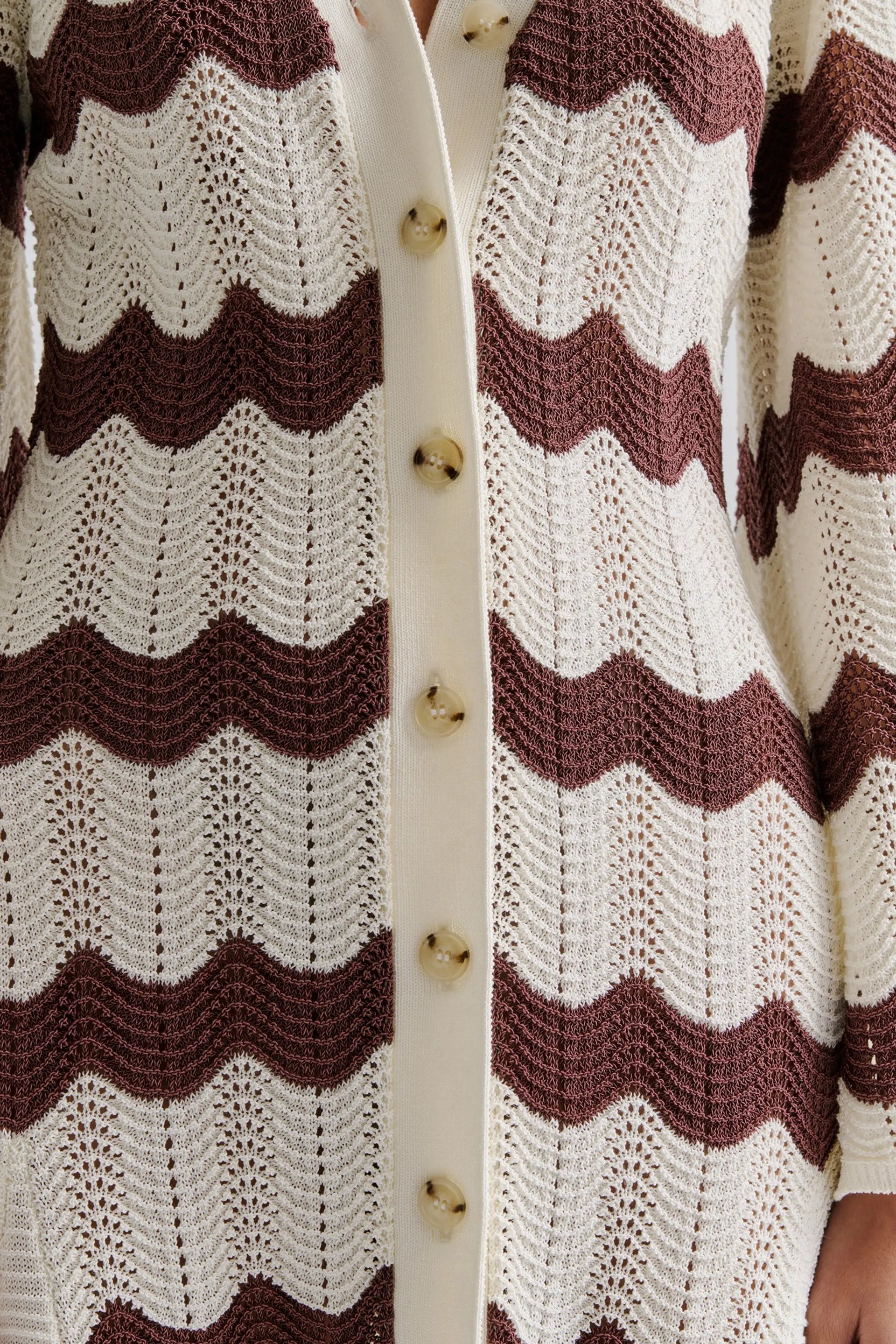 Isobel Wide Sleeve Knitted Midi Dress Brown Stripe
