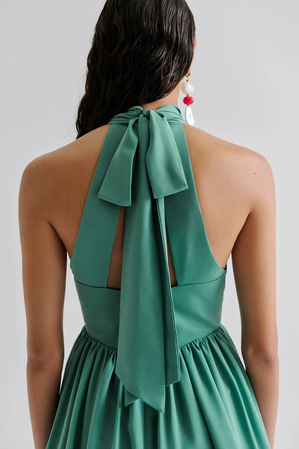 Fern Halterneck Ruffled Mini Dress Deep Aqua
