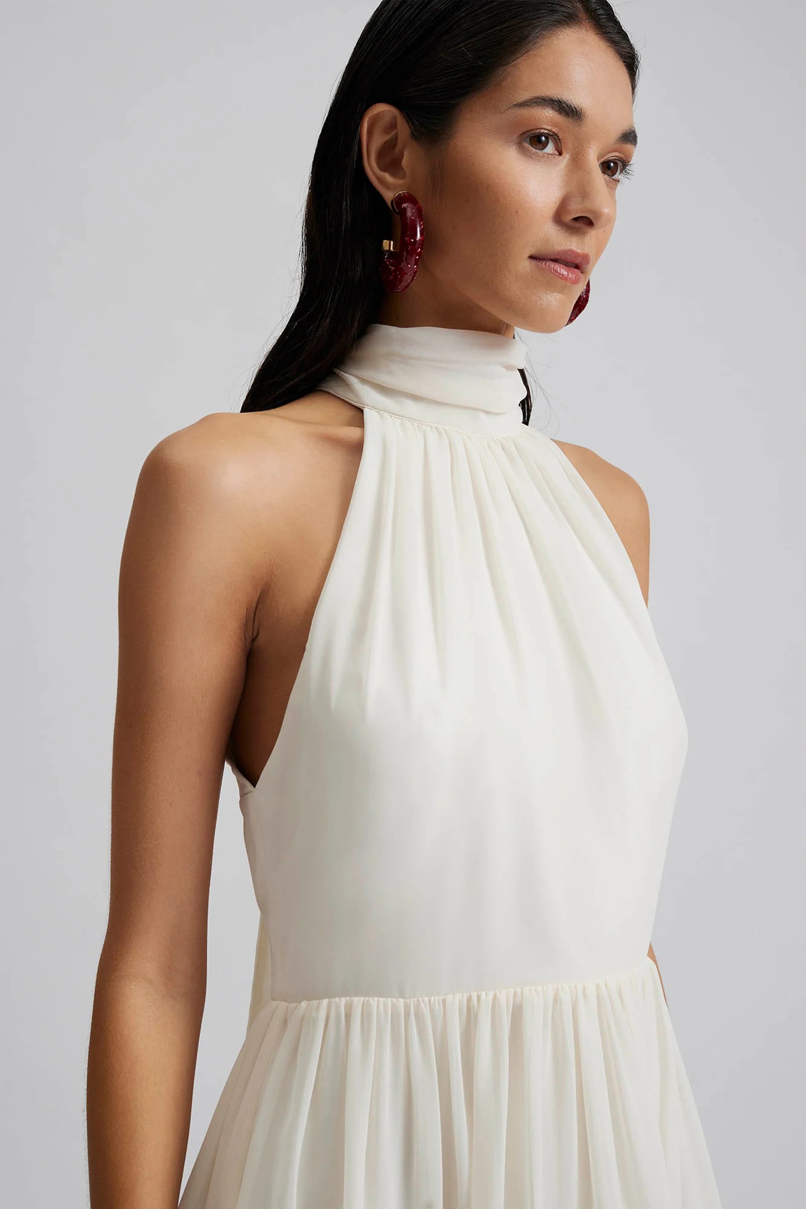 Fern Halterneck Mini Ruffled Dress White