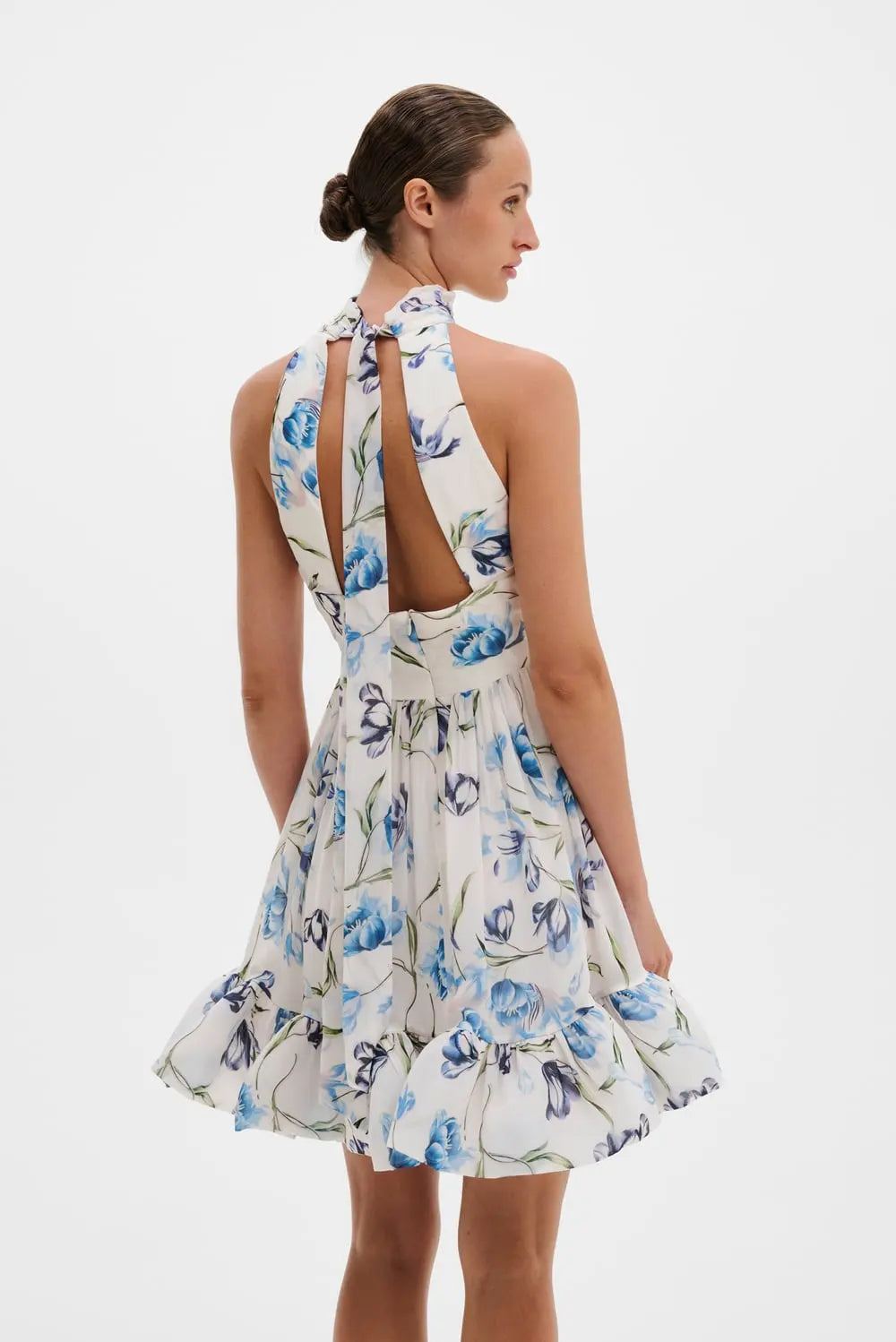 Fern Halterneck Ruffled Minikjole Tulip Blue