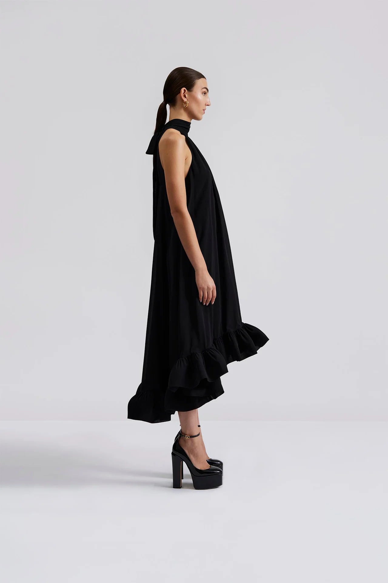 Sabrina Halterneck Ruffled Maxi Dress Black