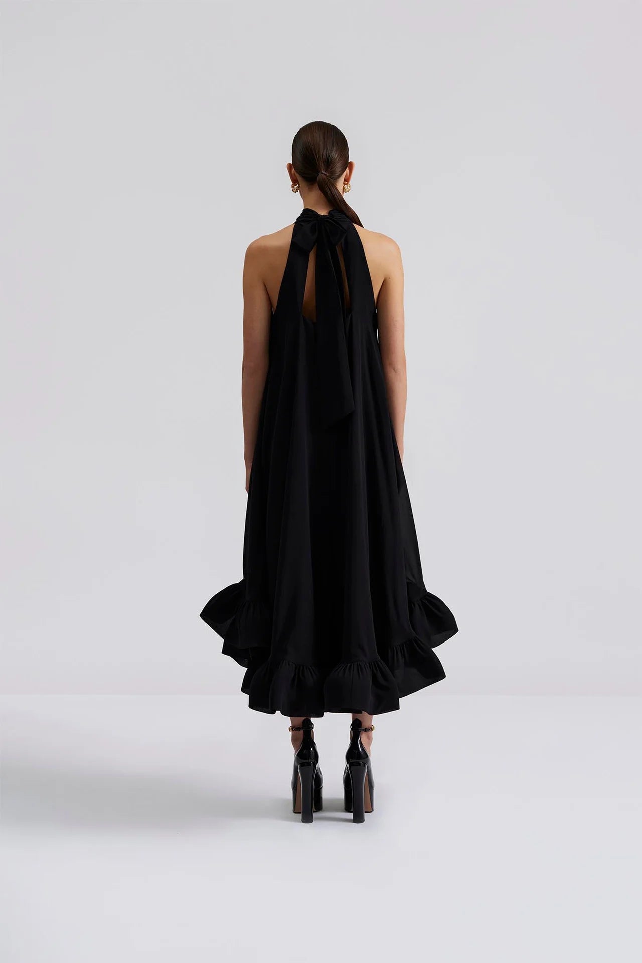 Sabrina Halterneck Ruffled Maxi Dress Black