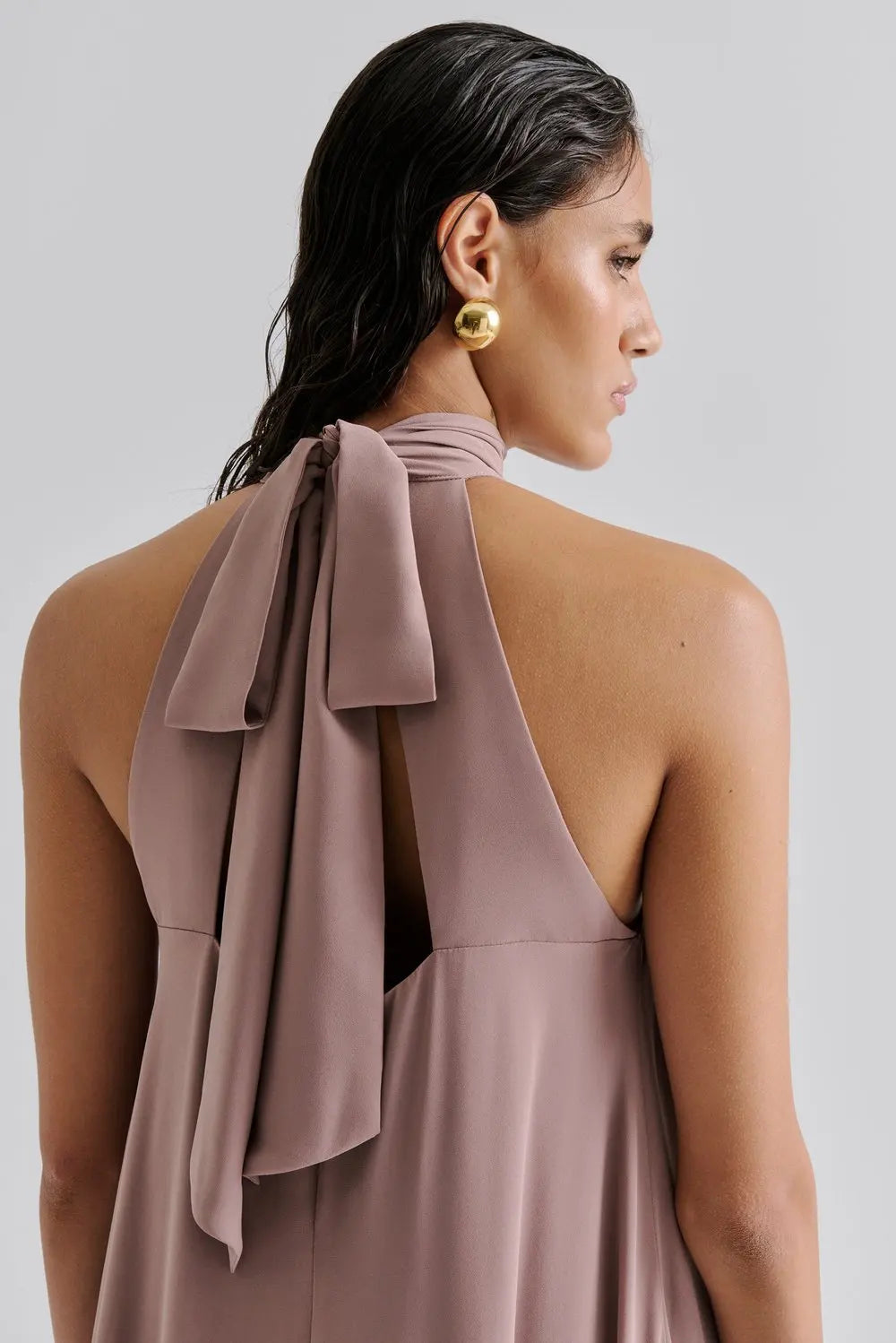 Sabrina Halterneck Ruffled Maxi Dress Taupe