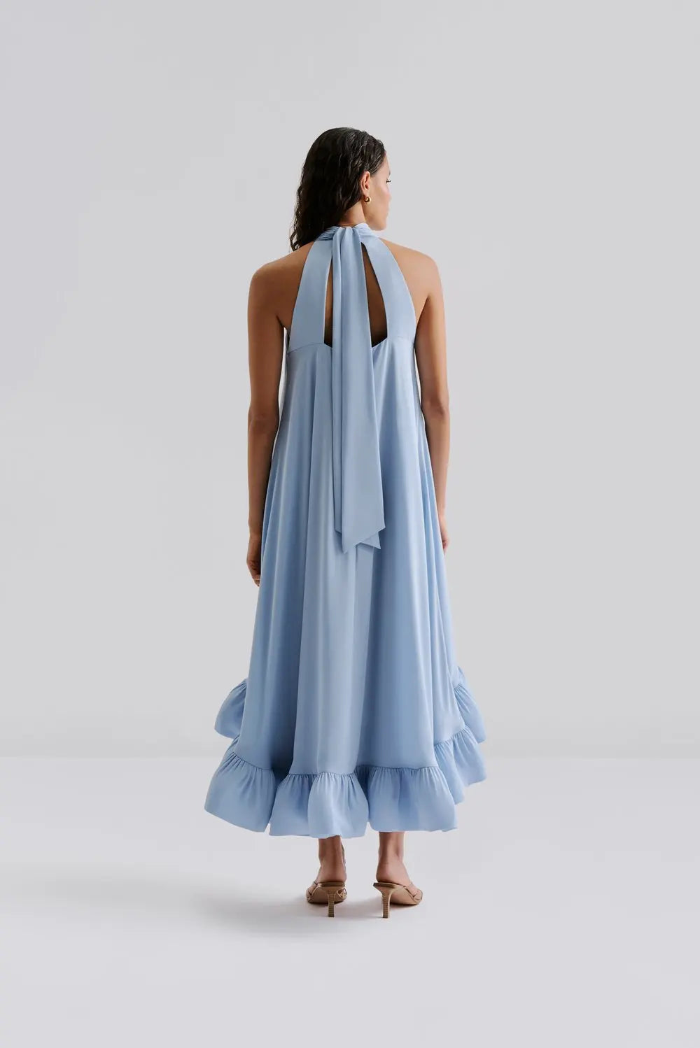 Sabrina Halterneck Ruffled Maxi Dress Dusty Blue