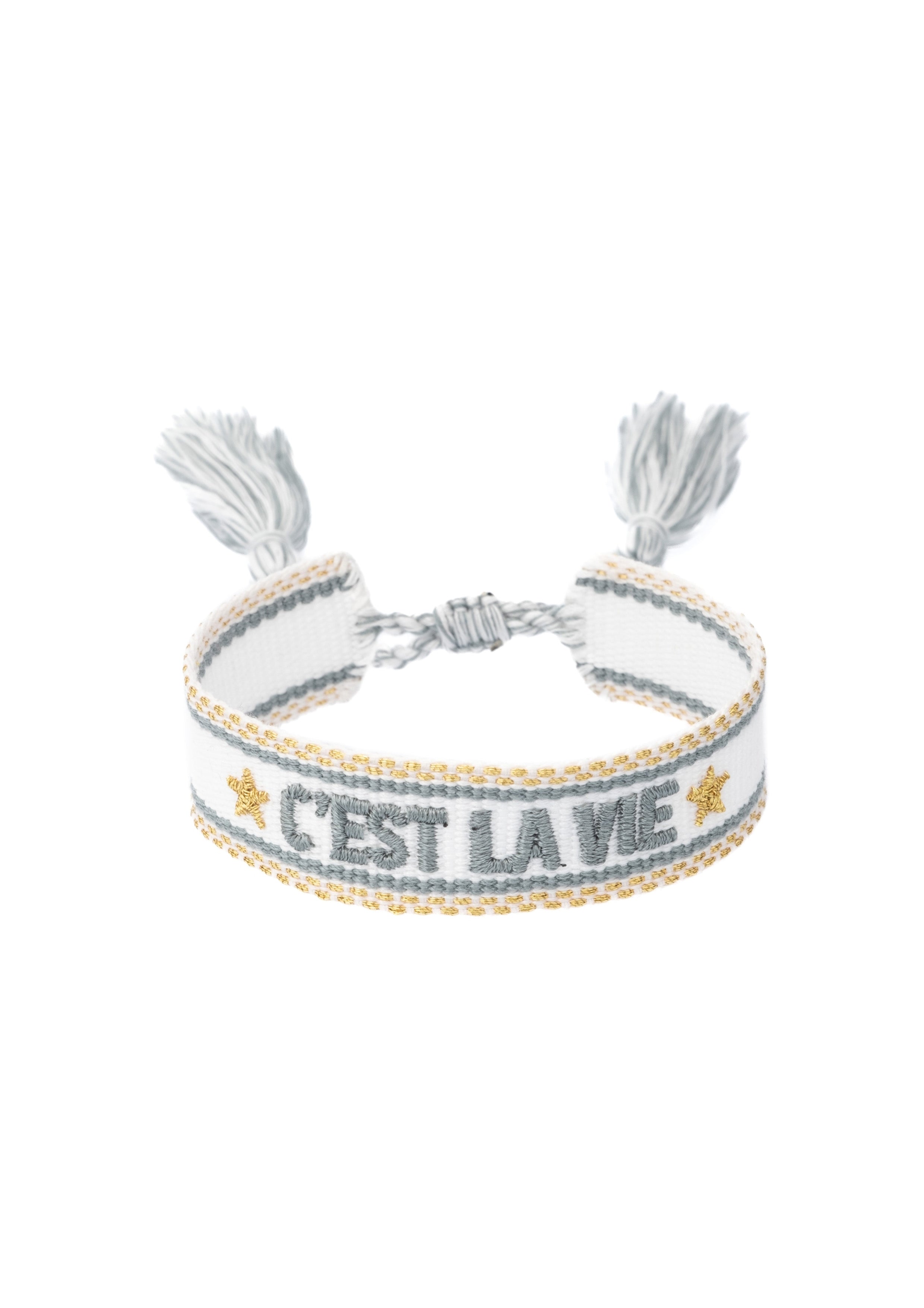 Woven Bracelet "C'est La Vie" White w/Teal & Gold