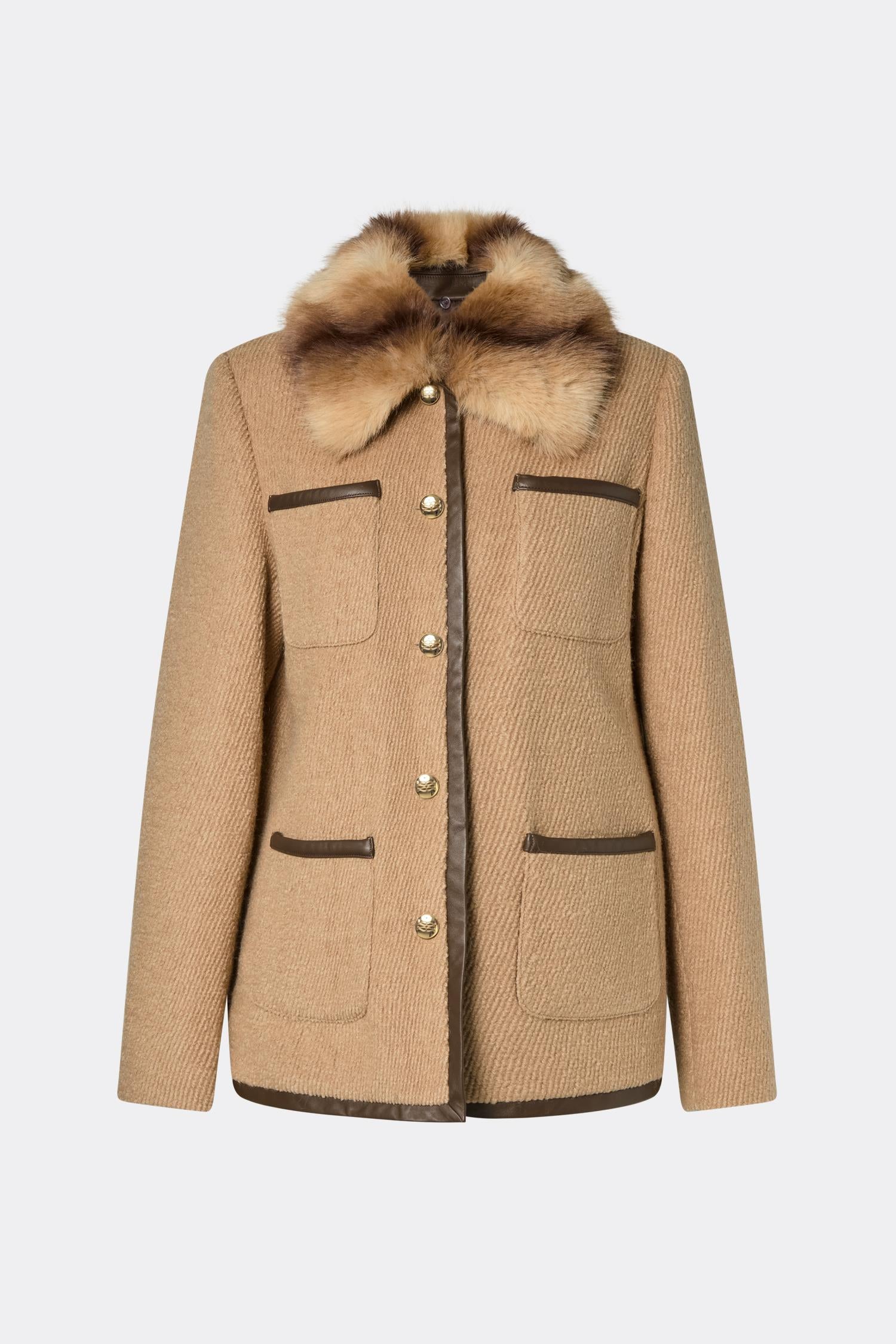 Taylor Fux Fur Trim Jacket Camel