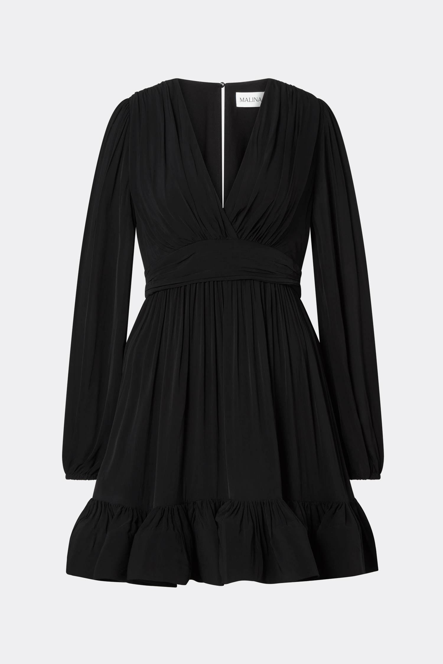 Jadie V-Neck Ruffled Mini Dress Black