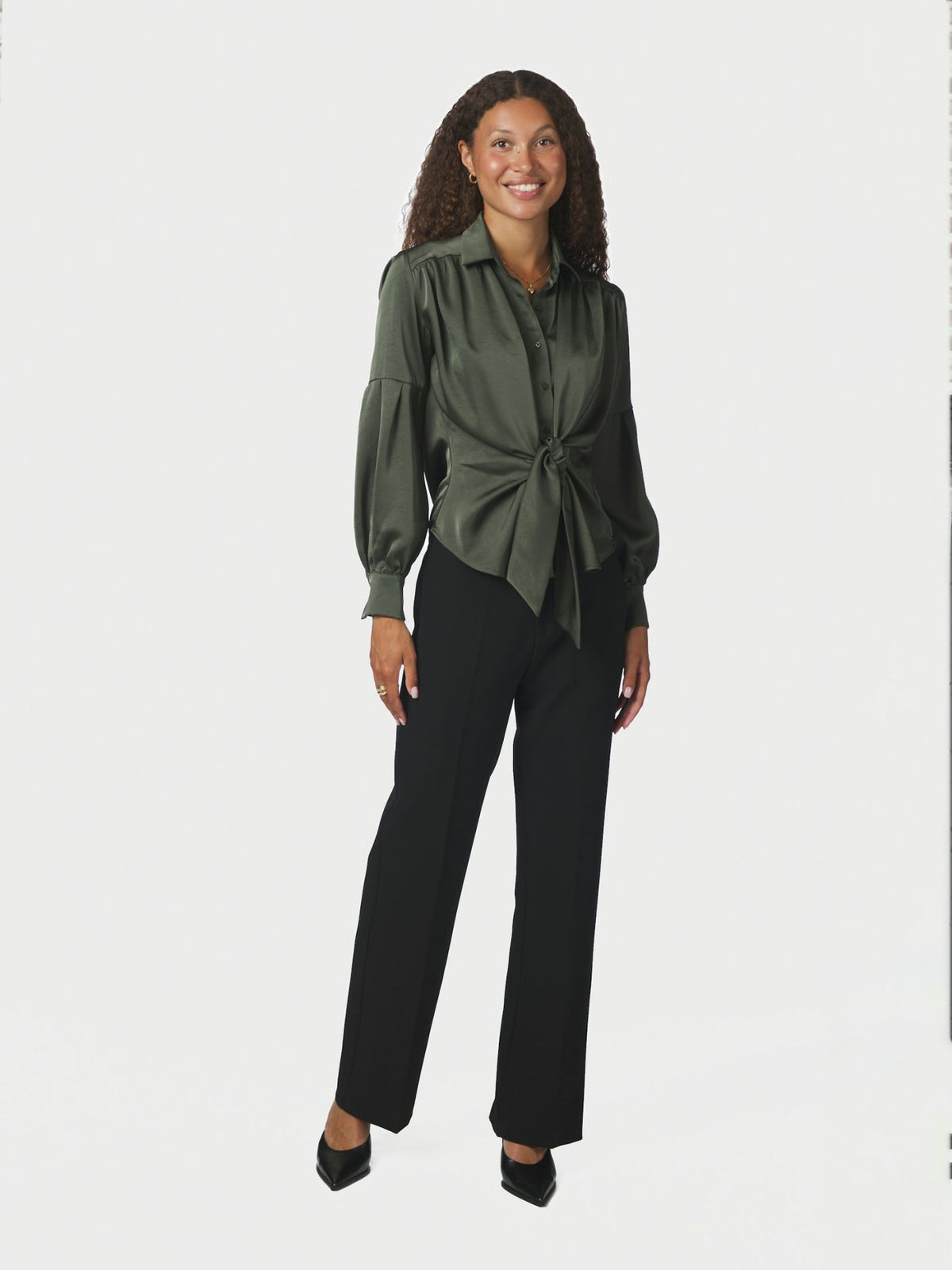 Naja Satin Shirt Dark Green