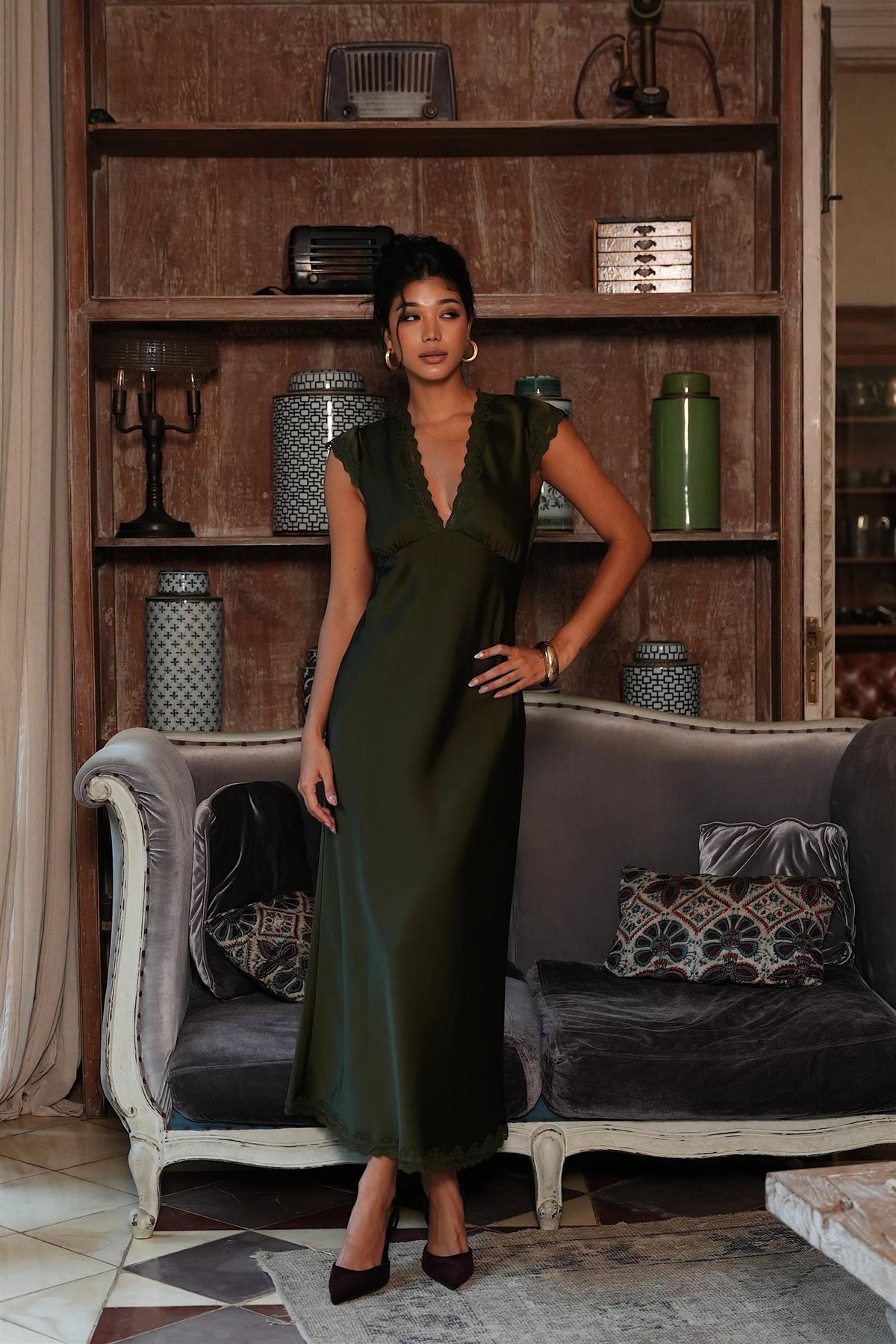 Zyla Midi Dress Khaki