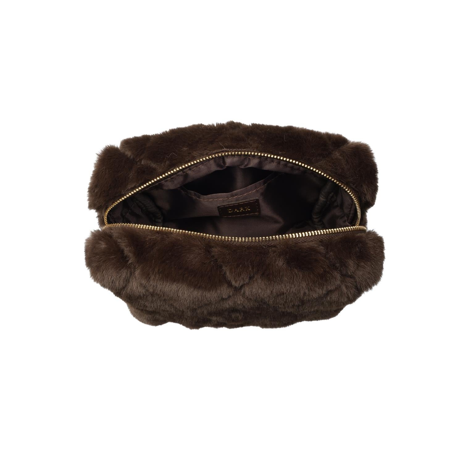 Faux Fur Quilted Make-Up Pouch Small Chocolate Brown