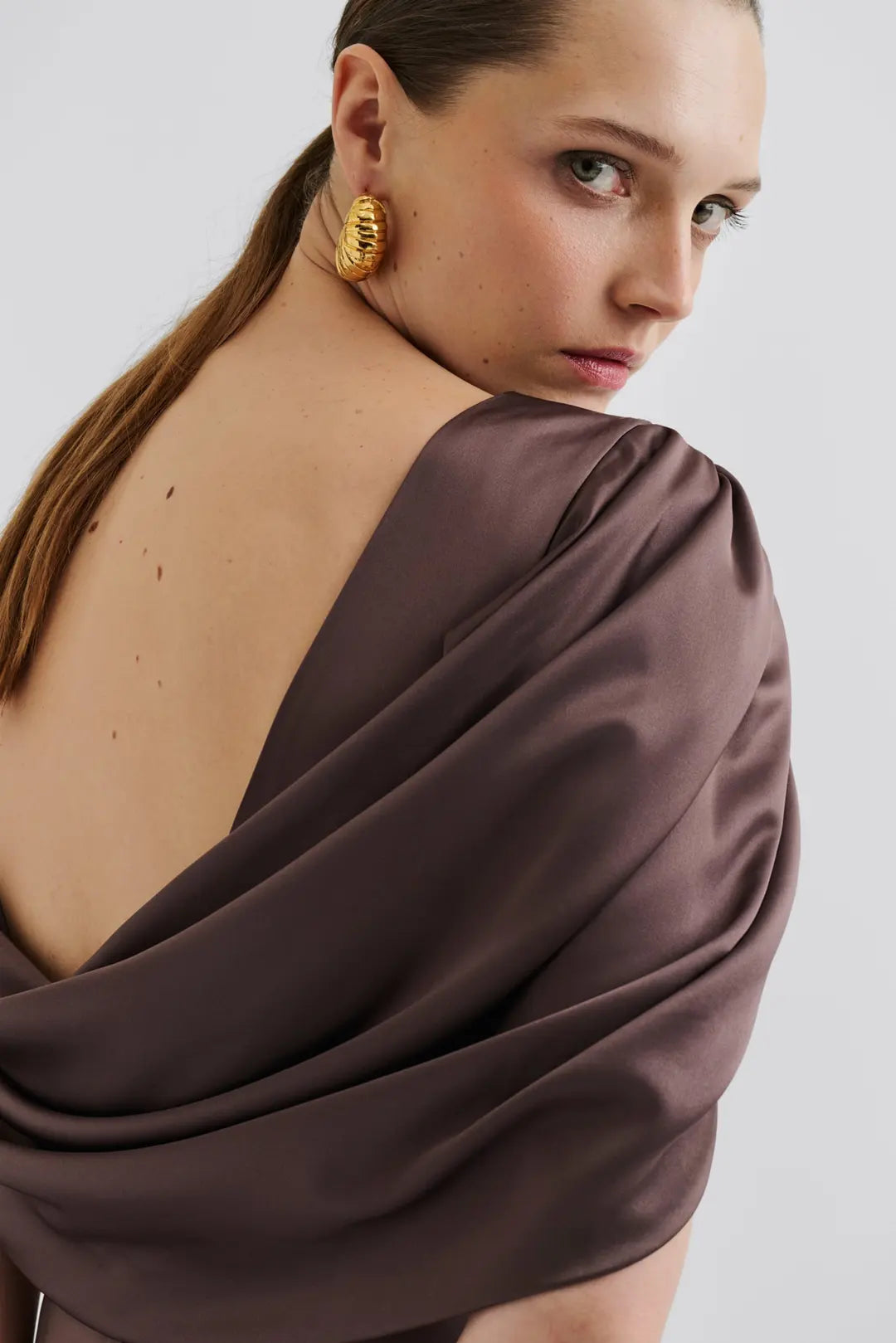 Louise Draped Back Maxi Dress Chocolate