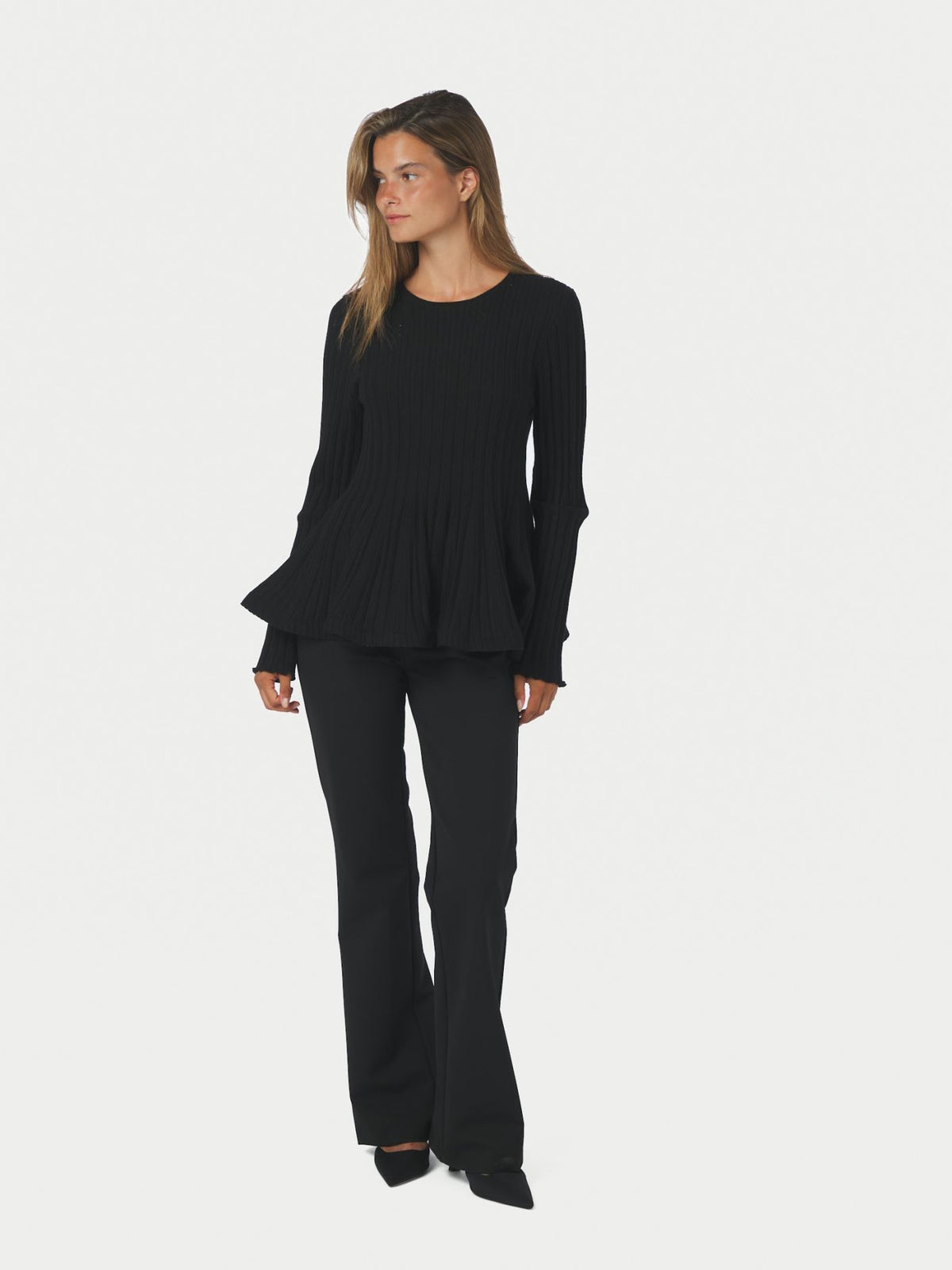 Wallina Peplun Knit Blouse Black