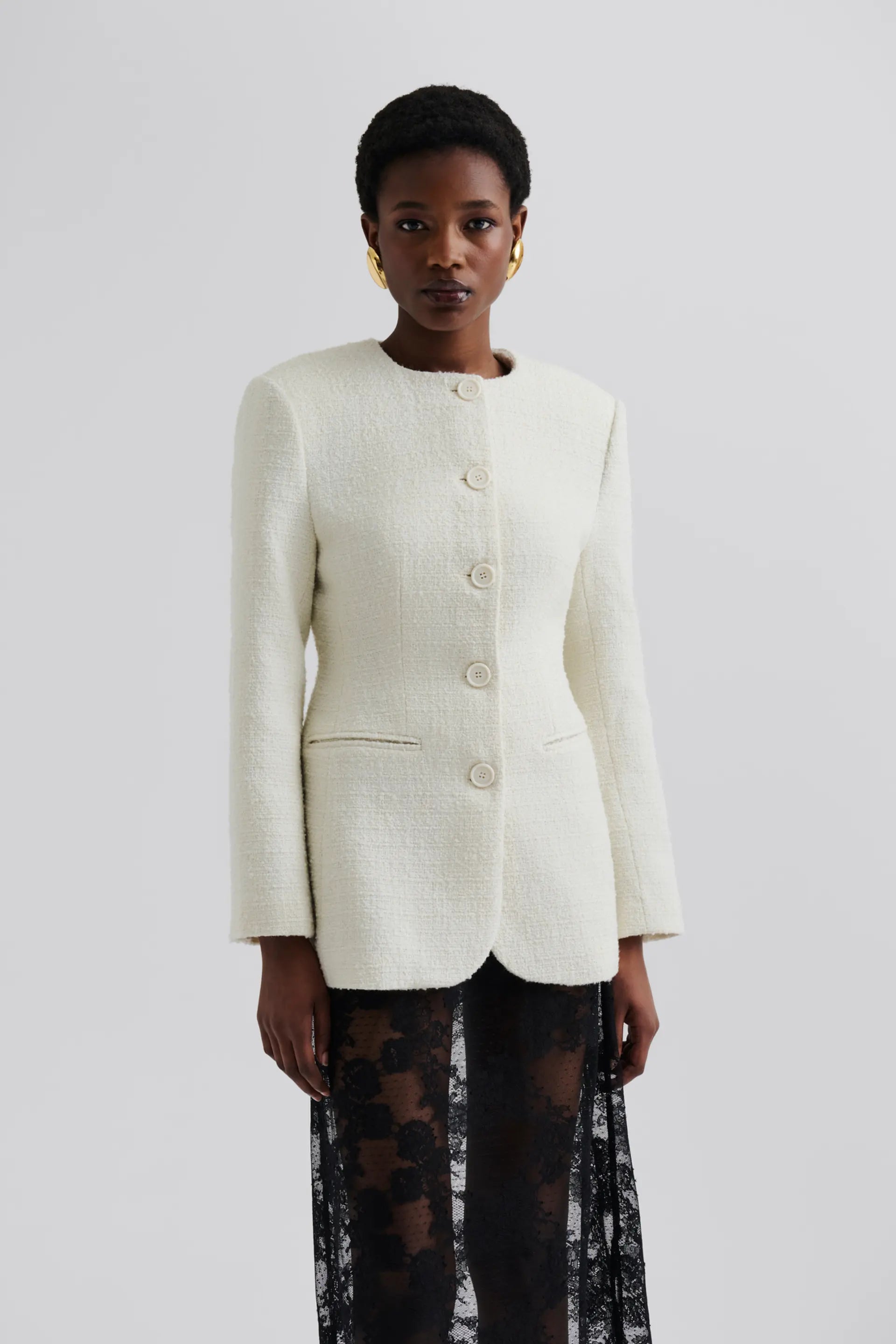 Carol Fitted Round Neck Blazer Vanilla