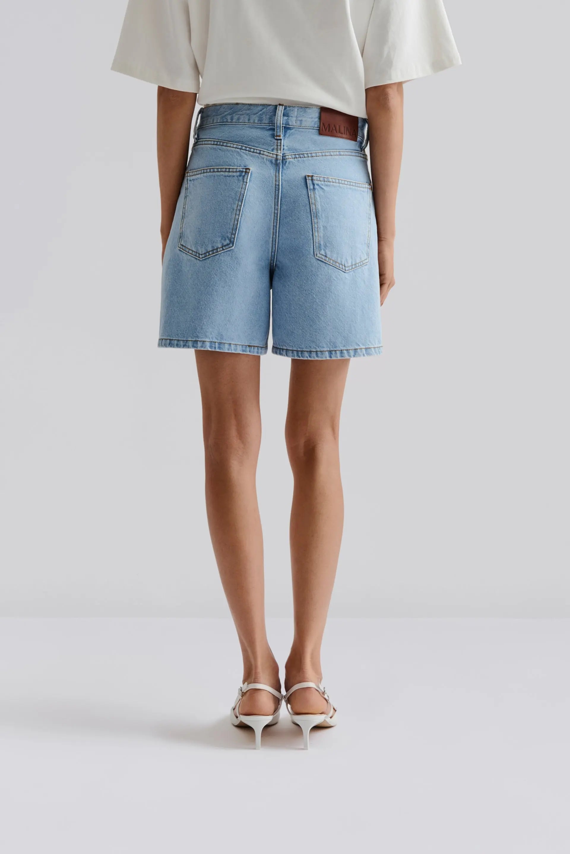 Solene High Rise Denim Shorts Light Blue Wash