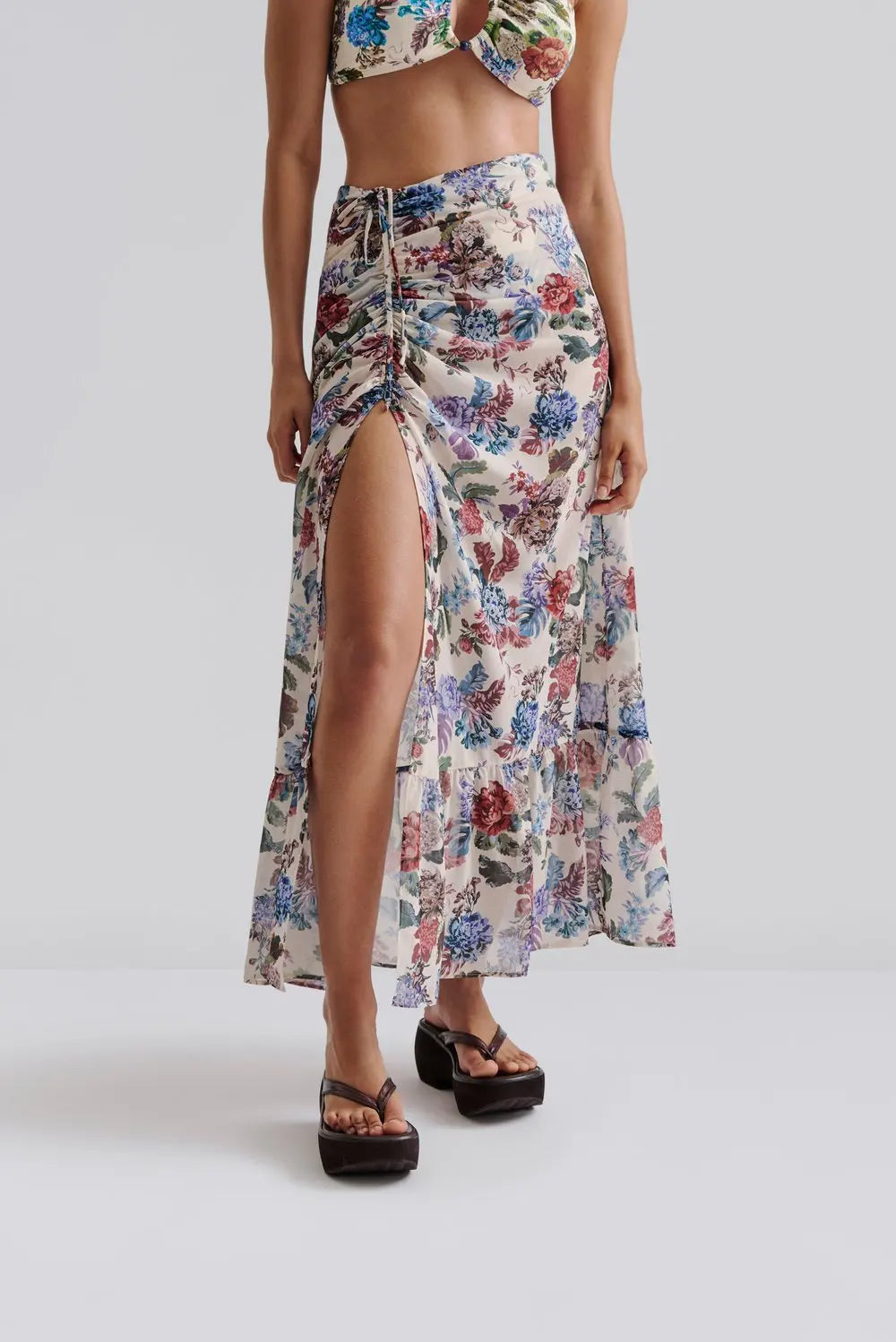 Amandine Side Slits Beach Skirt Botanic Florals