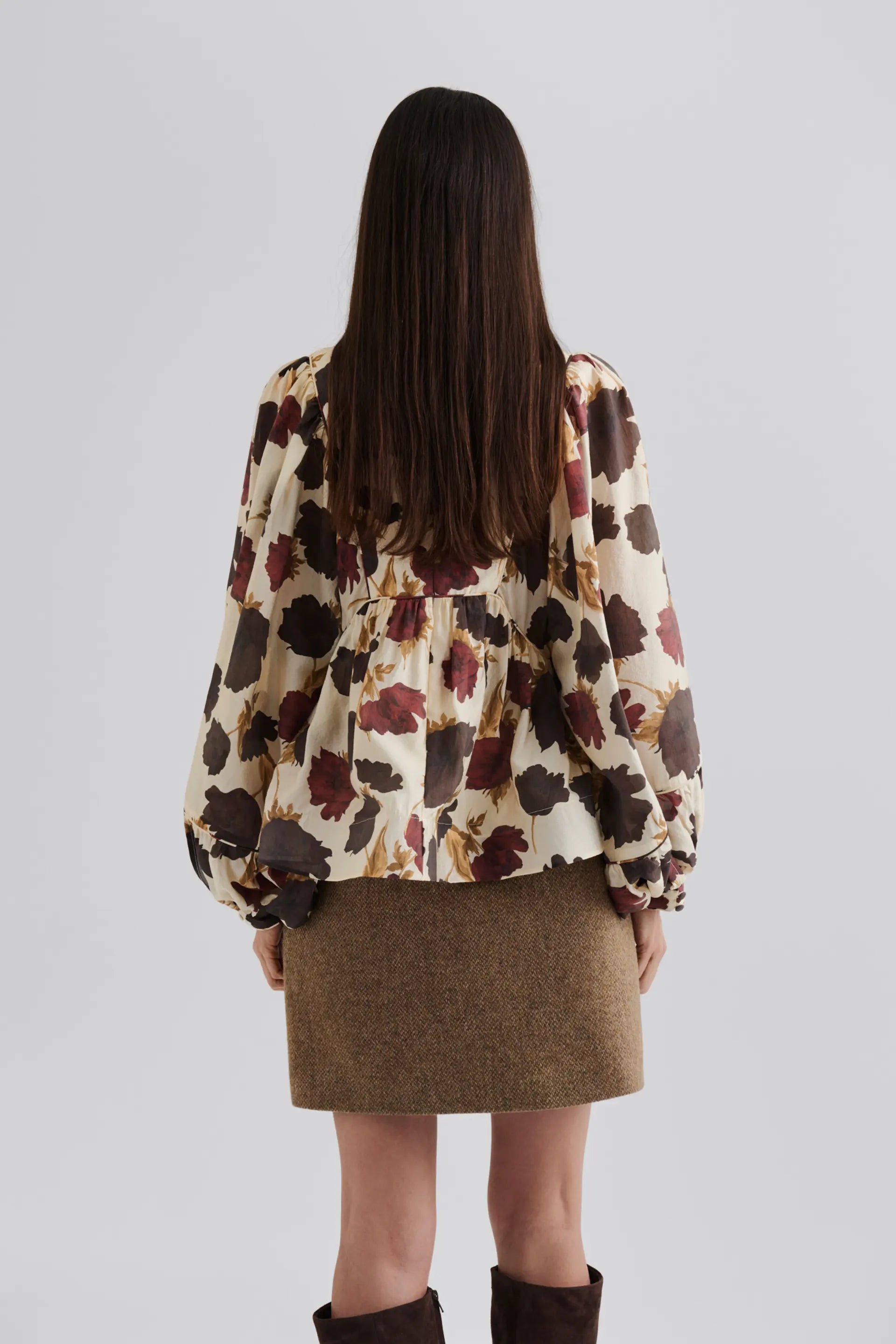 Pernilla High Neck Balloon Sleeve Blouse Wine Peony