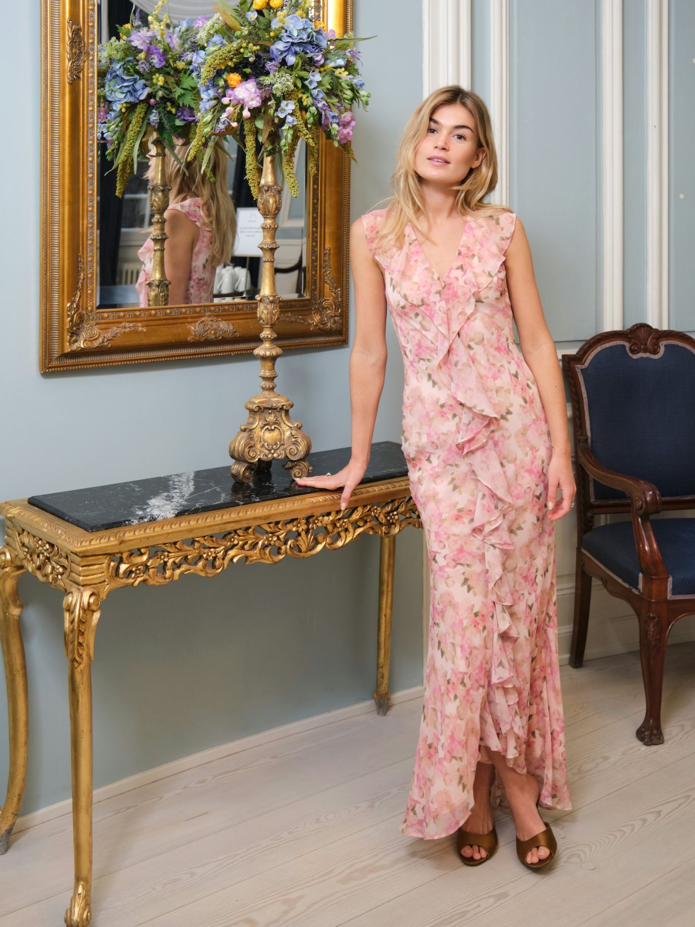 Zella Chiffon Print Dress Dusty Pink