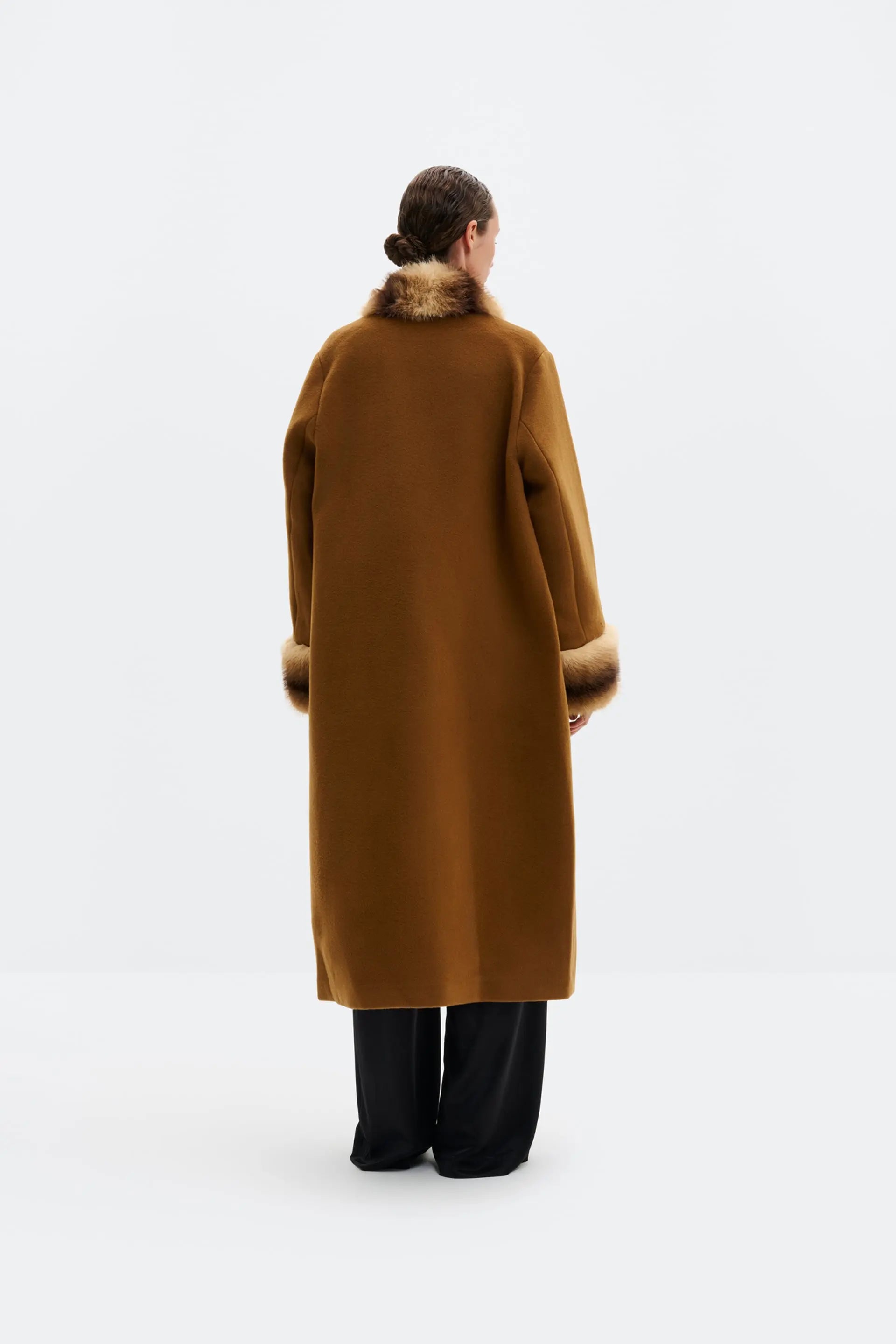 Anouk Yve Faux Fur Wool Coat Camel