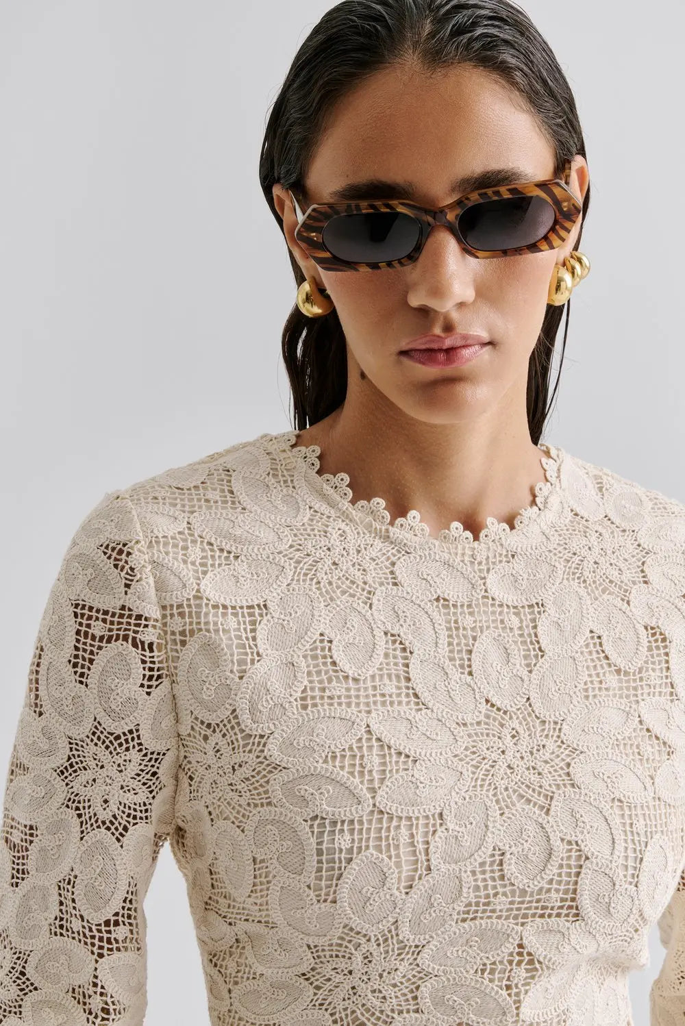 Imani Guipure Lace Mini Dress Sand