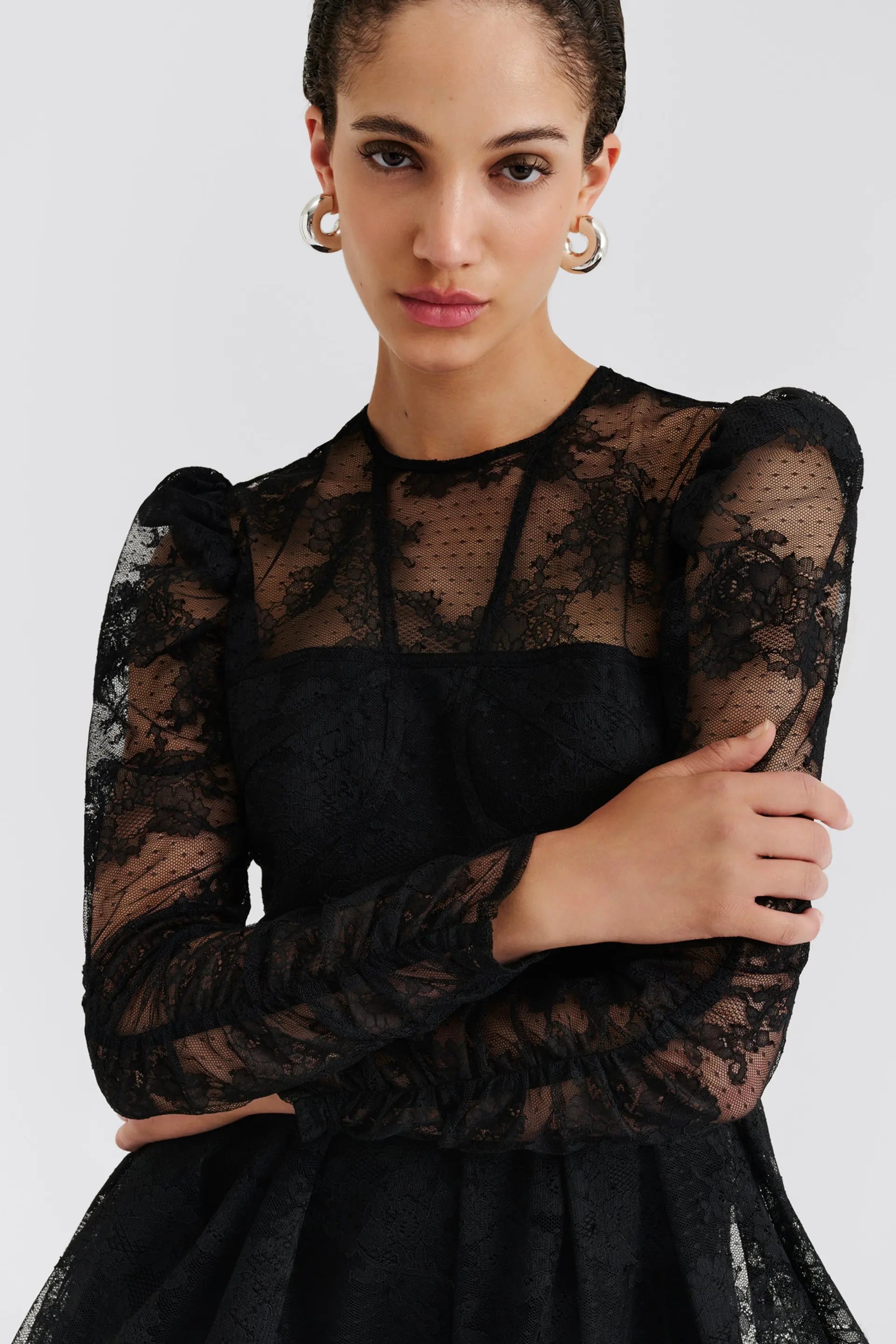Leoni Lace Mini Dress Black