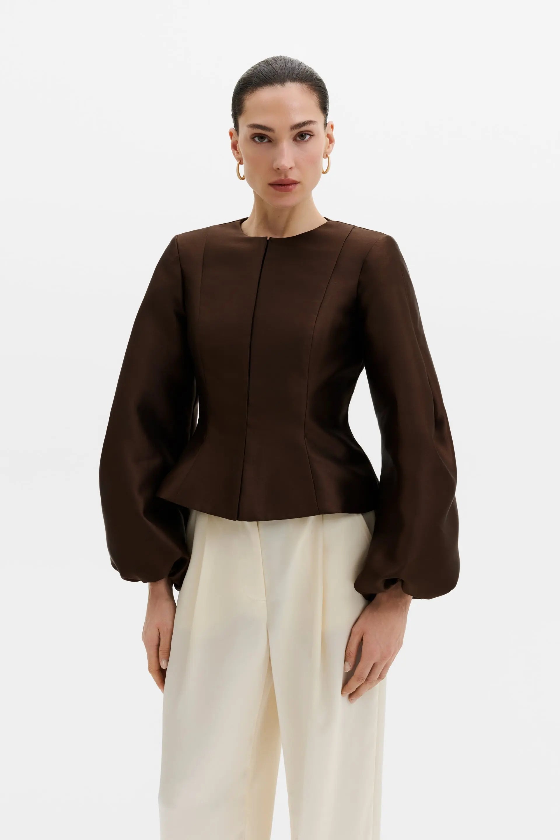 Vendela Balloon Sleeve Blouse Dark Brown