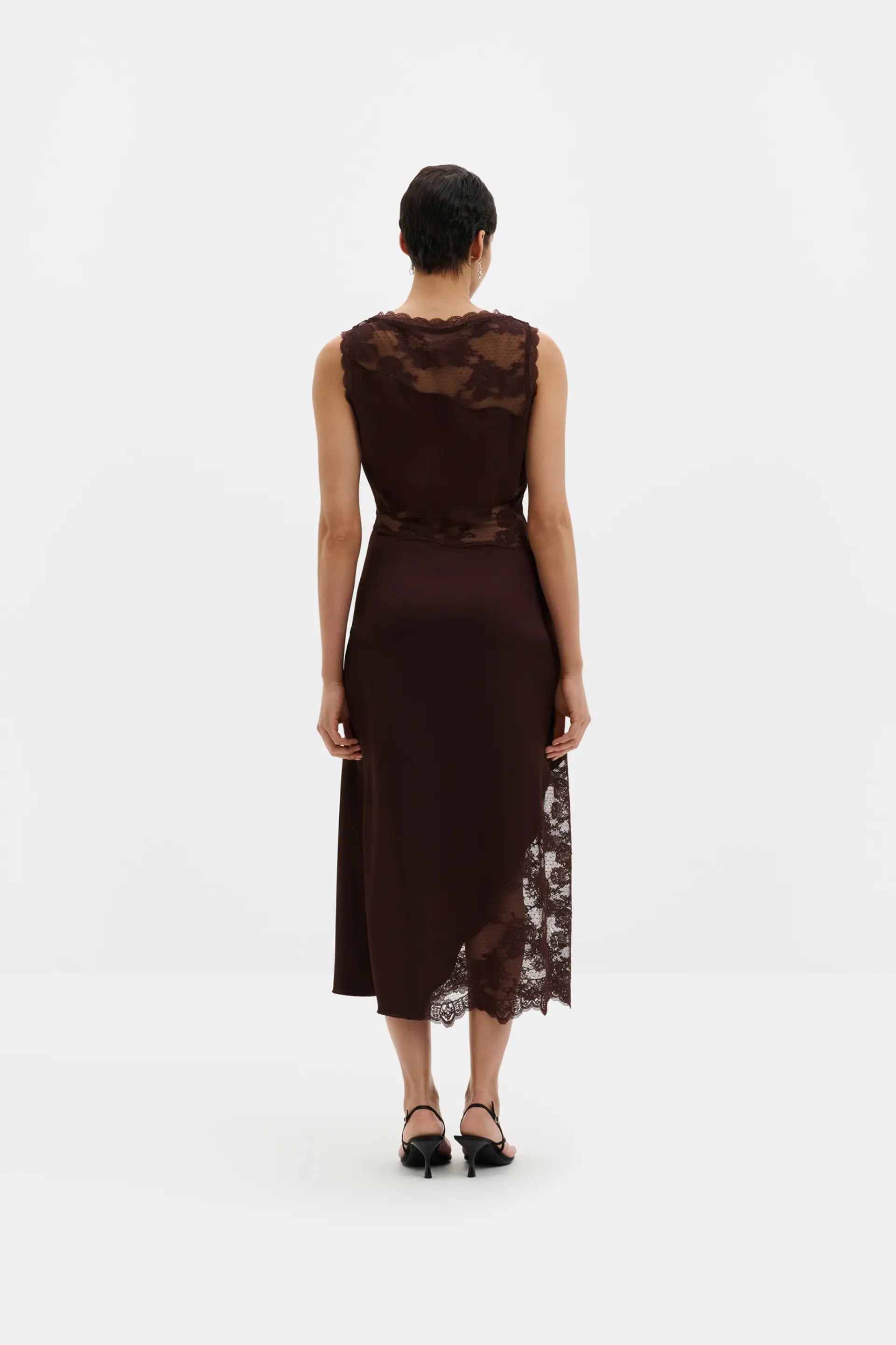 Desire Lace Trimmed Cut Out Midi Dress Espresso