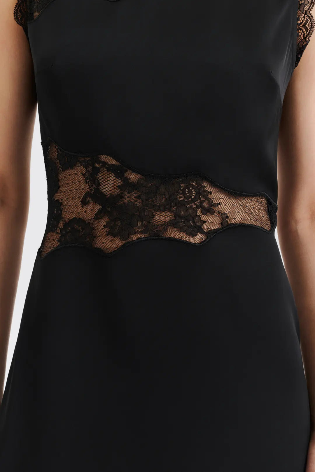 Desire Lace Trimmed Cut Out Midi Dress Black