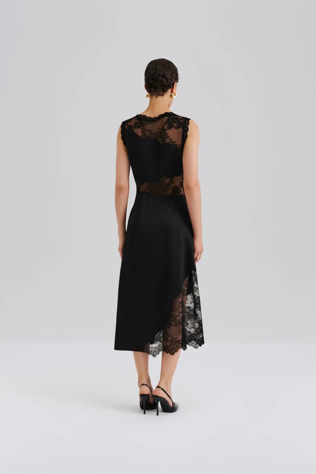 Desire Lace Trimmed Cut Out Midi Dress Black