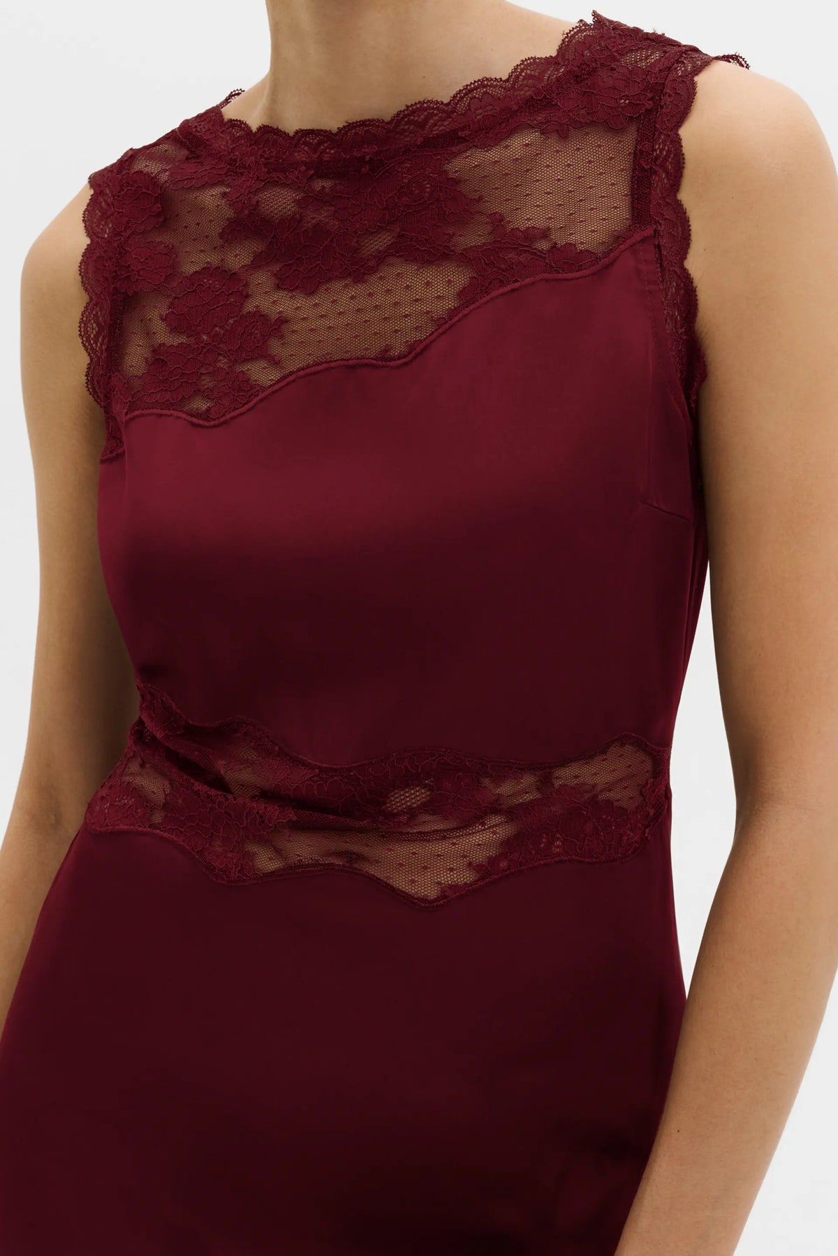 Desire Lace Trimmed Cut Out Midi Dress Ruby