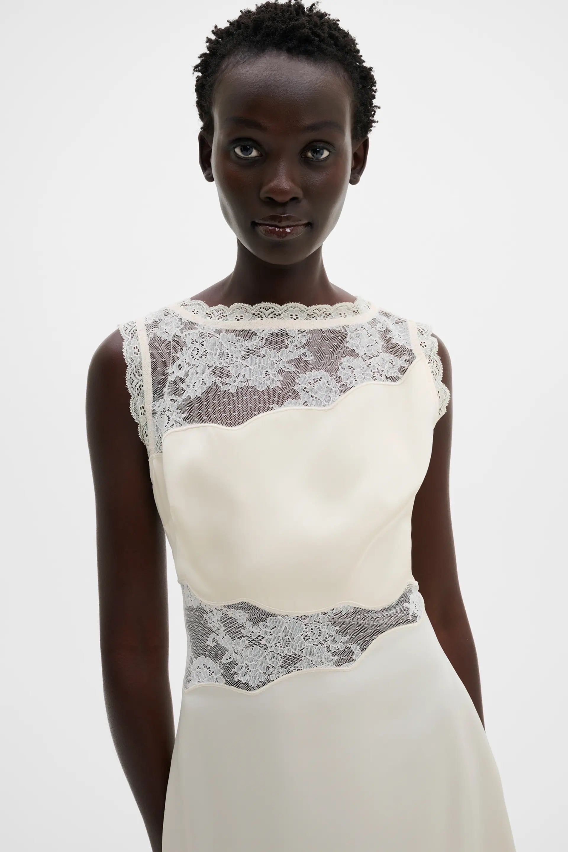 Desire Lace Trimmed Cut Out Midi Dress Vanilla