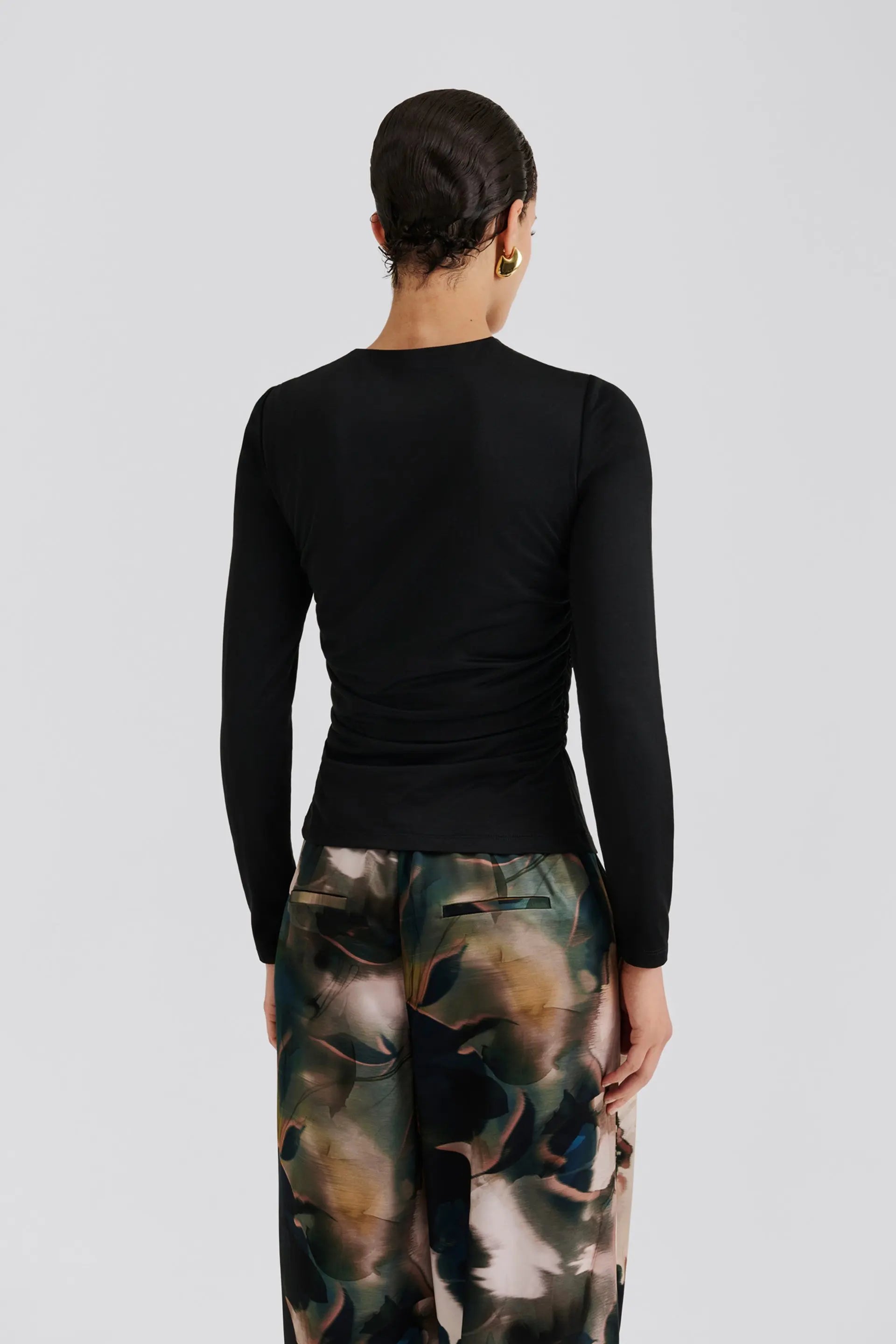 Amela Embellished Long Sleeve Jersey Top Black