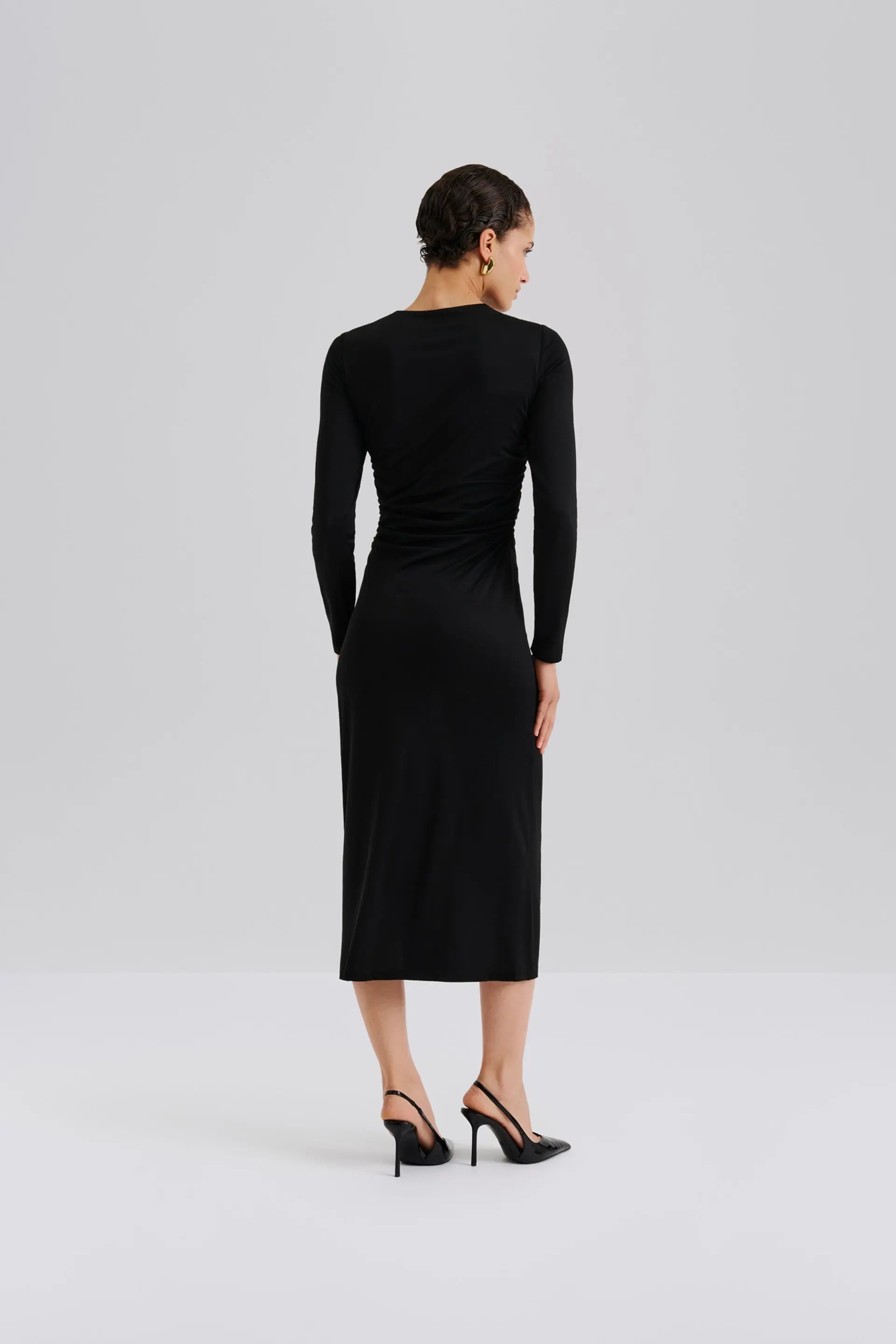 Amela Embellished Jersey Midi Dress Black
