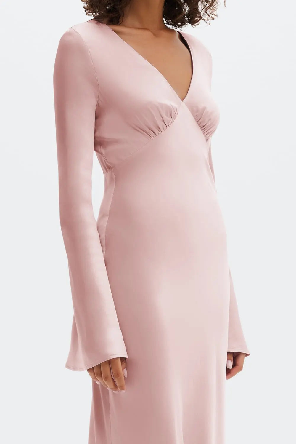 Carolina Flared Sleeve Satin Maxi Dress Blush