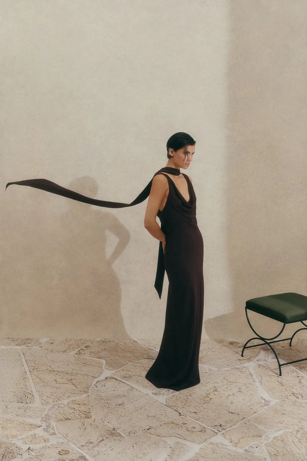 Vida Cowl Neck Scarf Maxi Dress Espresso