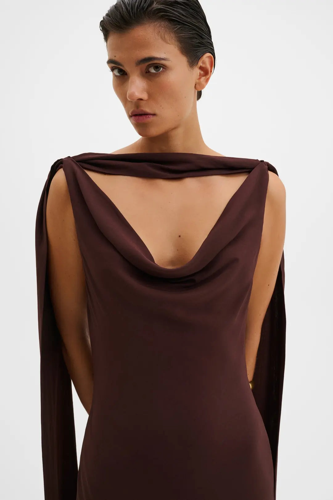 Vida Cowl Neck Scarf Maxi Dress Espresso