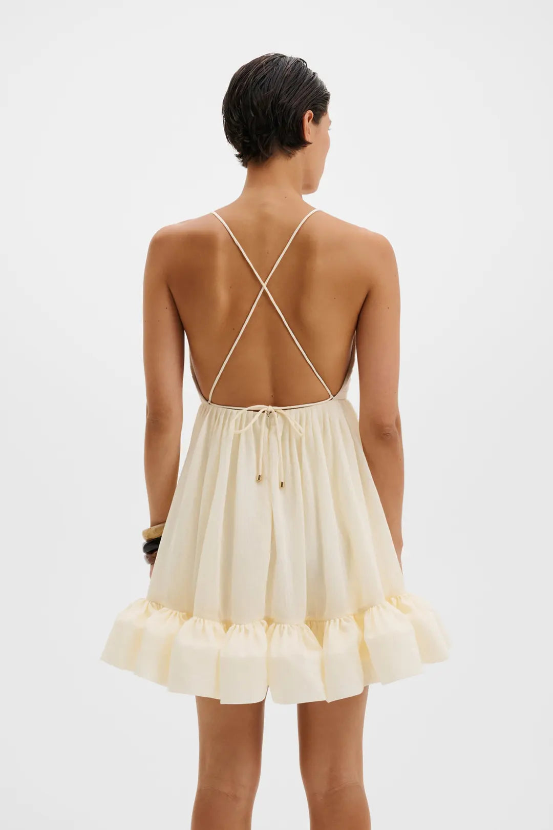 Hera Tie-Back Ruffled Mini Dress Pearl