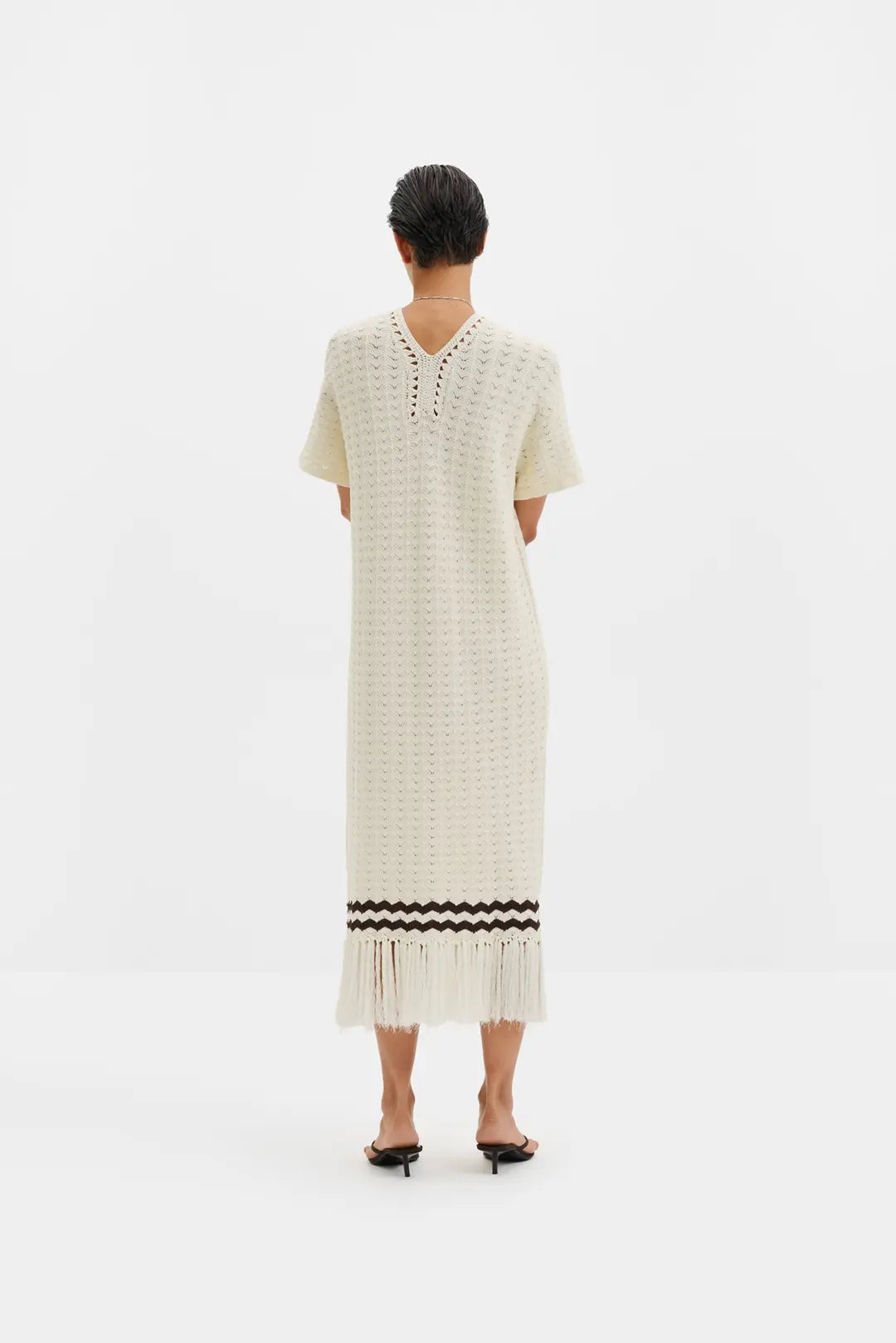 Kira Knitted Fringe Midi Dress White