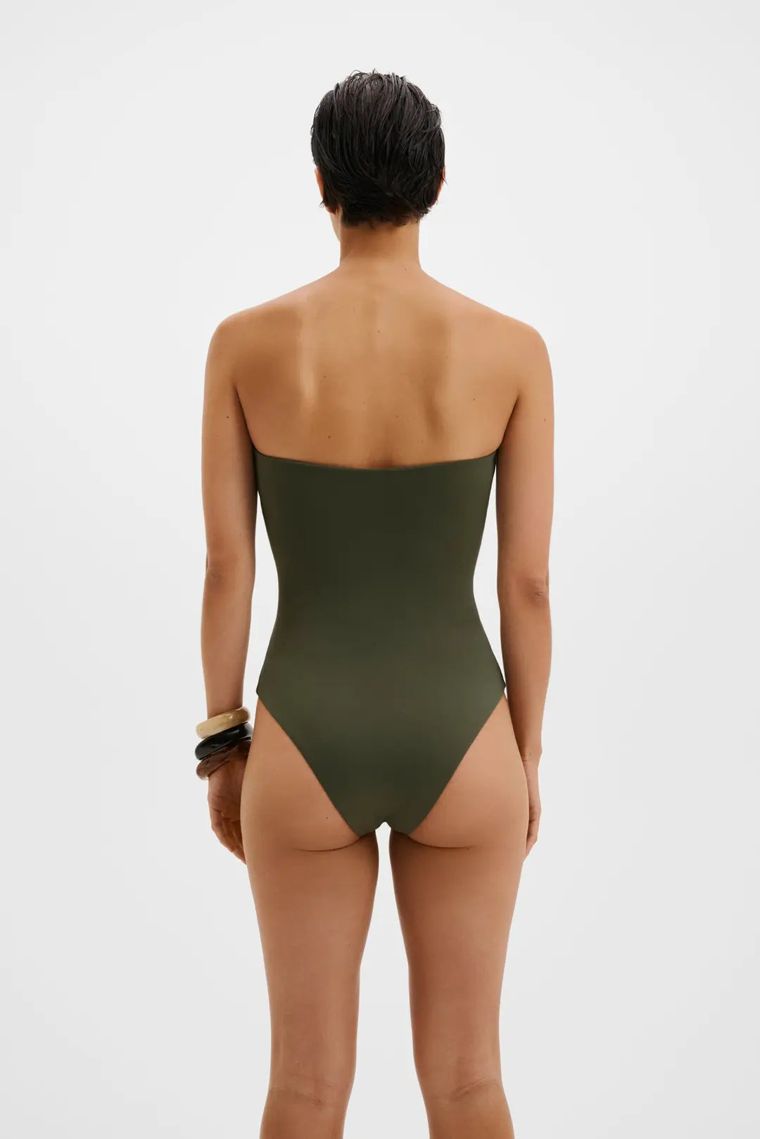 Milea Gold Embellished Bandeau Swimsuit Dusty Olive