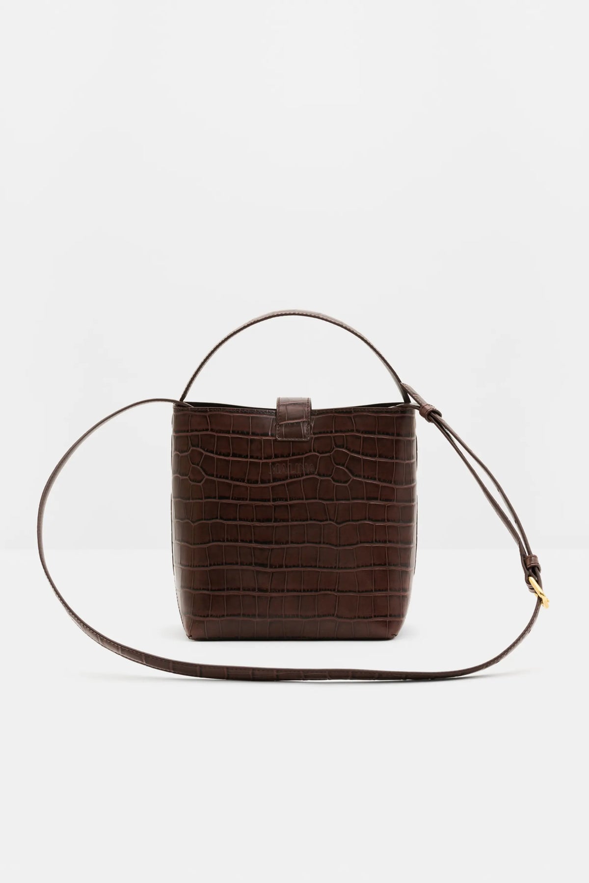 Monogram Leather Bucket Bag Dark Brown Croco