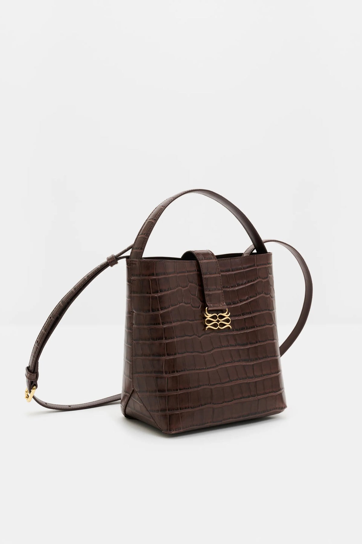 Monogram Leather Bucket Bag Dark Brown Croco