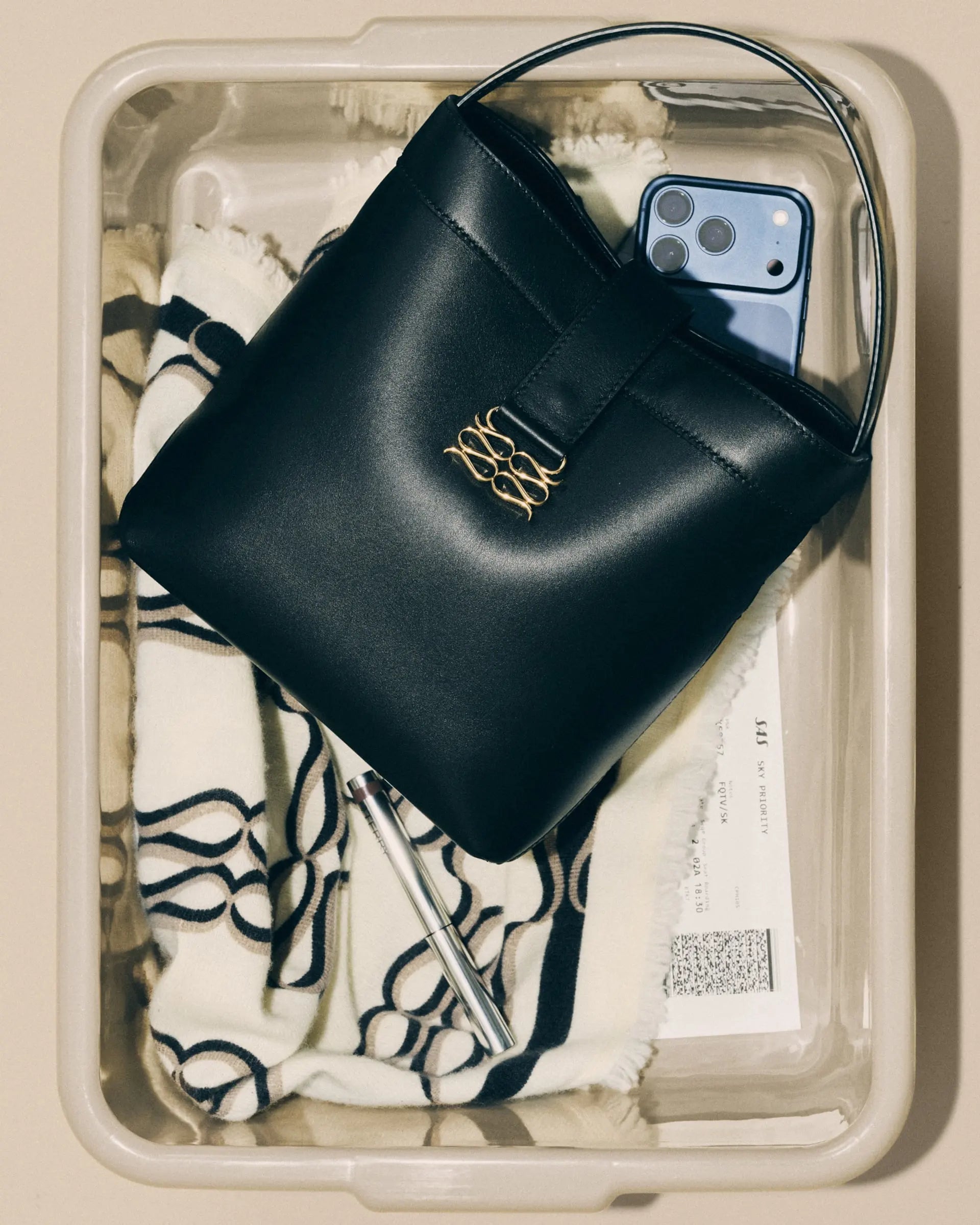 Monogram Leather Bucket Bag Black