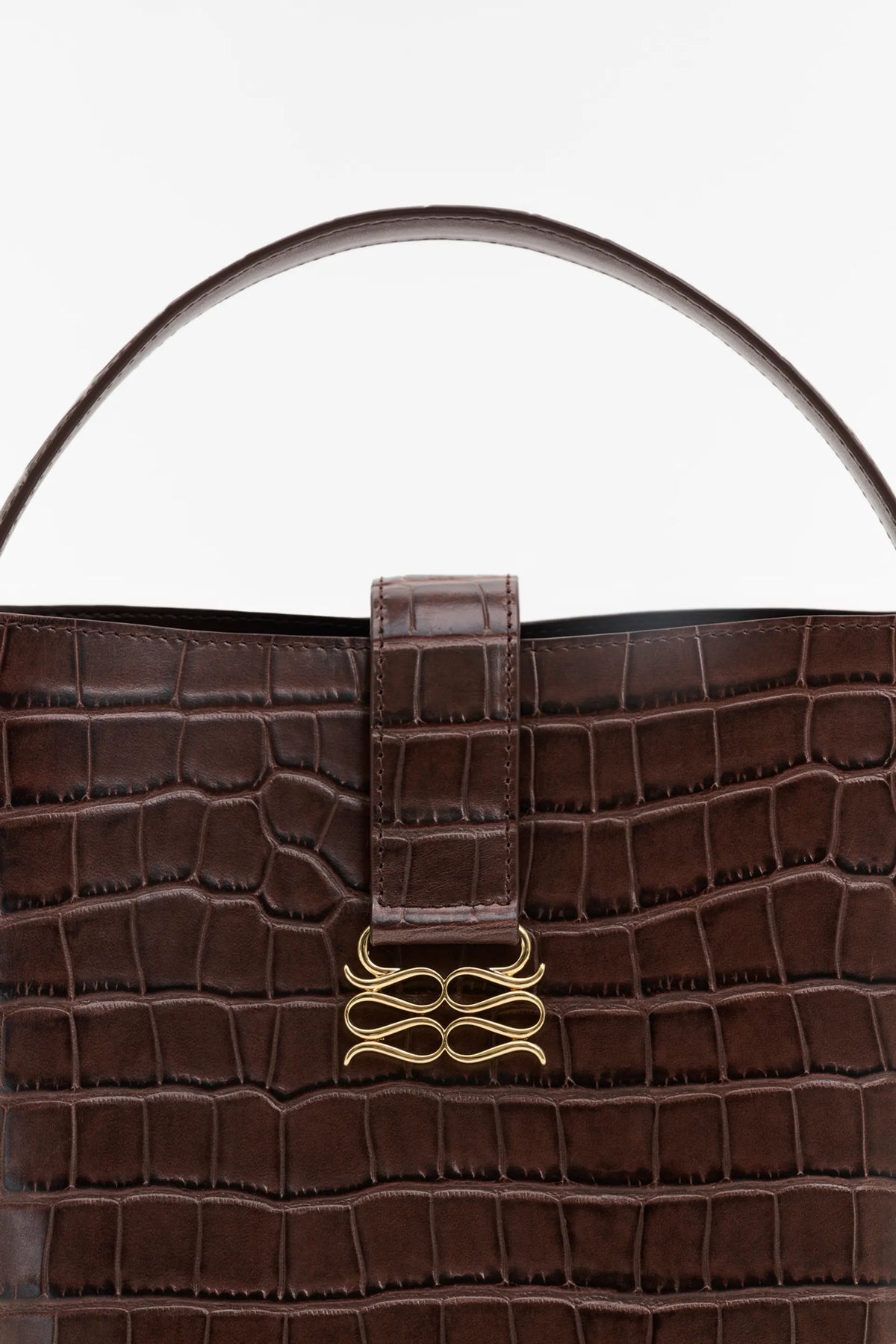 Monogram Leather Bucket Bag Dark Brown Croco