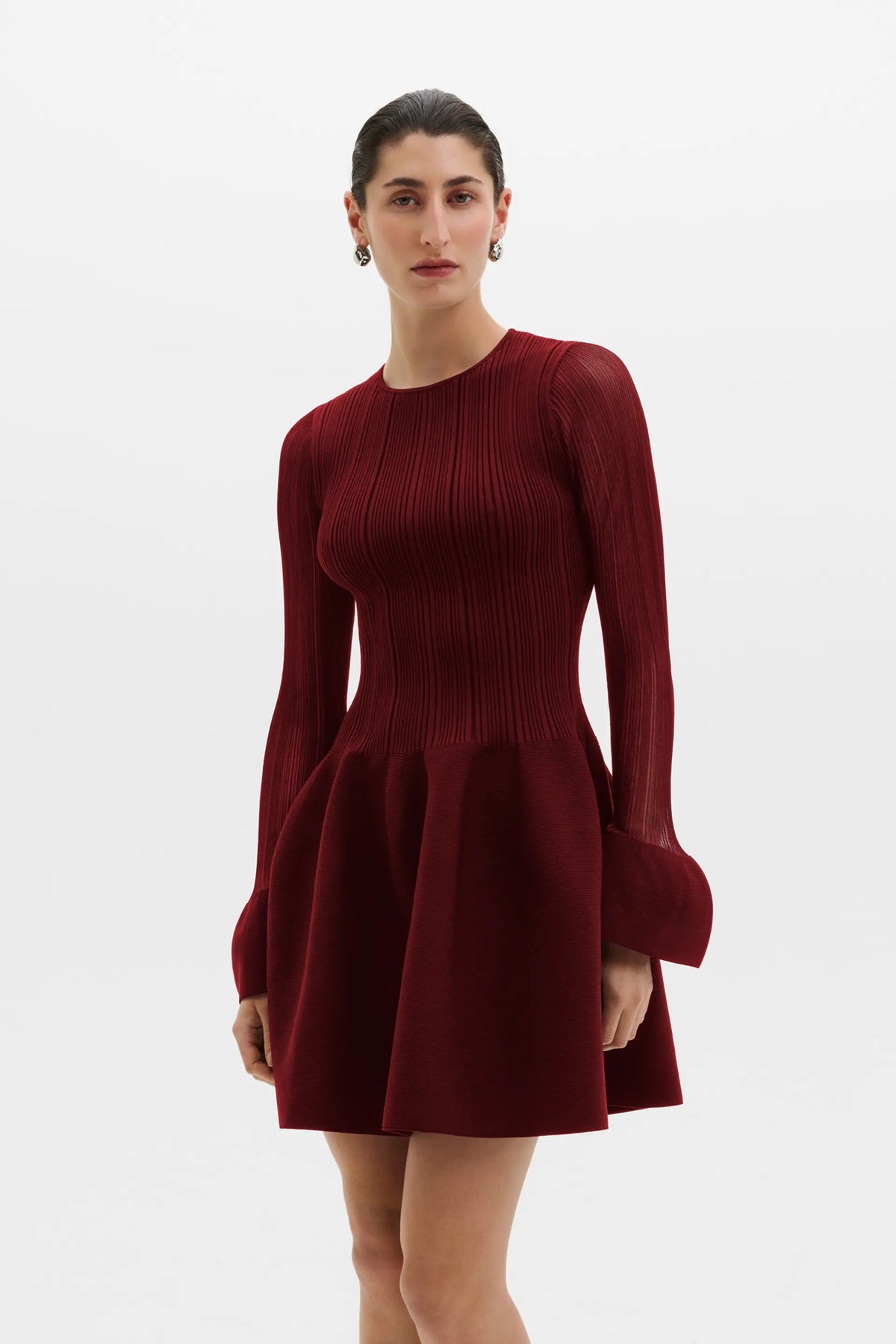 Elona Voluminous Skirt Knitted Dress Ruby